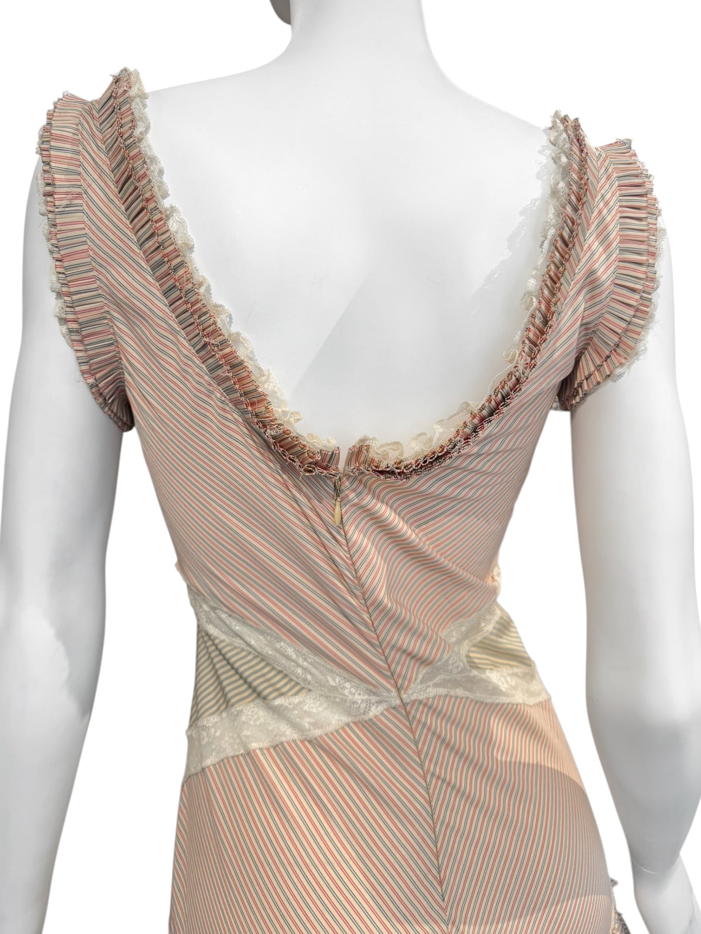ALEXANDER MCQUEEN SS2005 «IT’S ONLY A GAME» PINK & GREEN STRIPED PLEATED MIDI DRESS