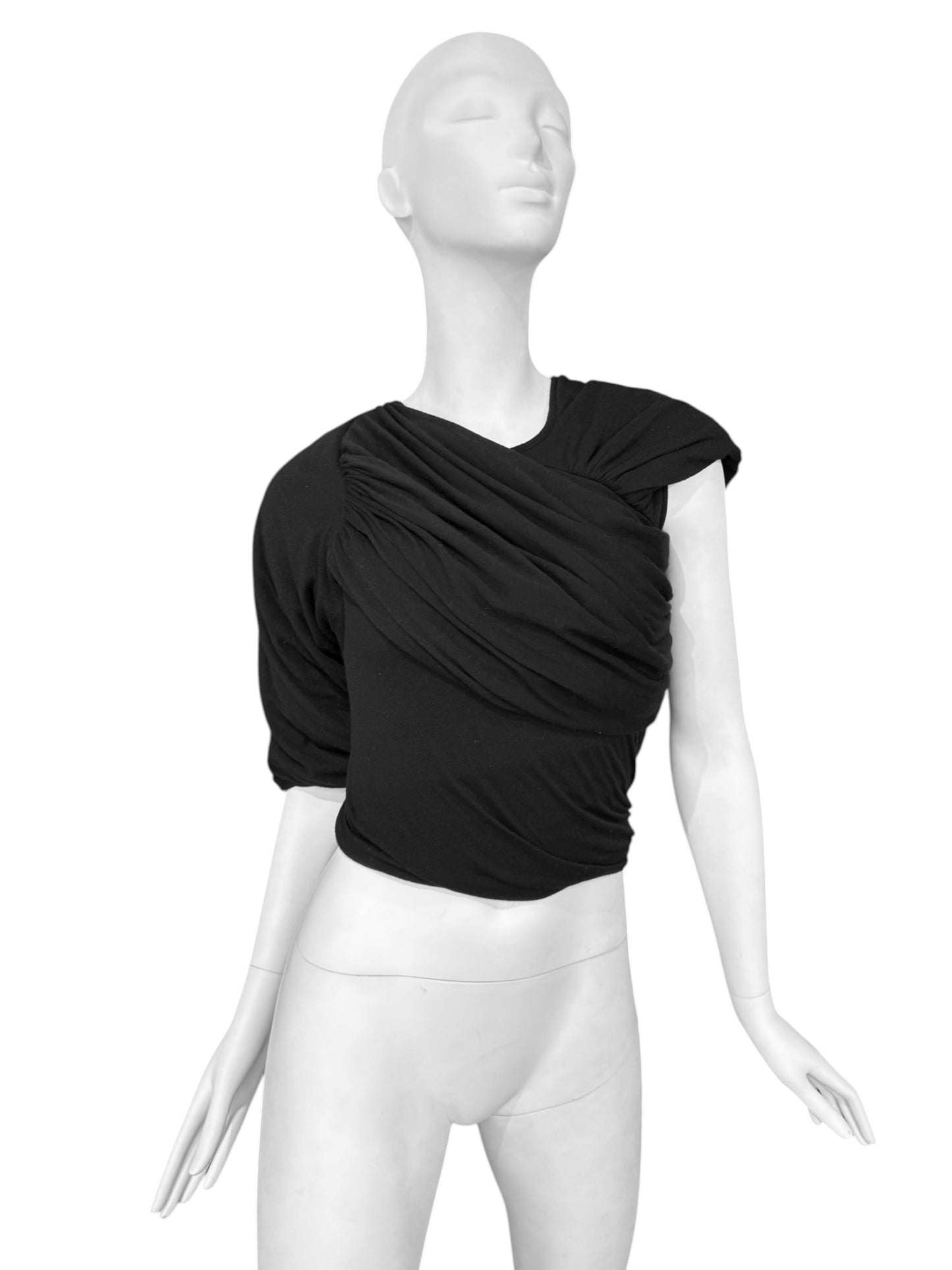 RICK OWENS FW2024 «PORTERVILLE» BLACK ASYMMETRICAL DRAPED TOP