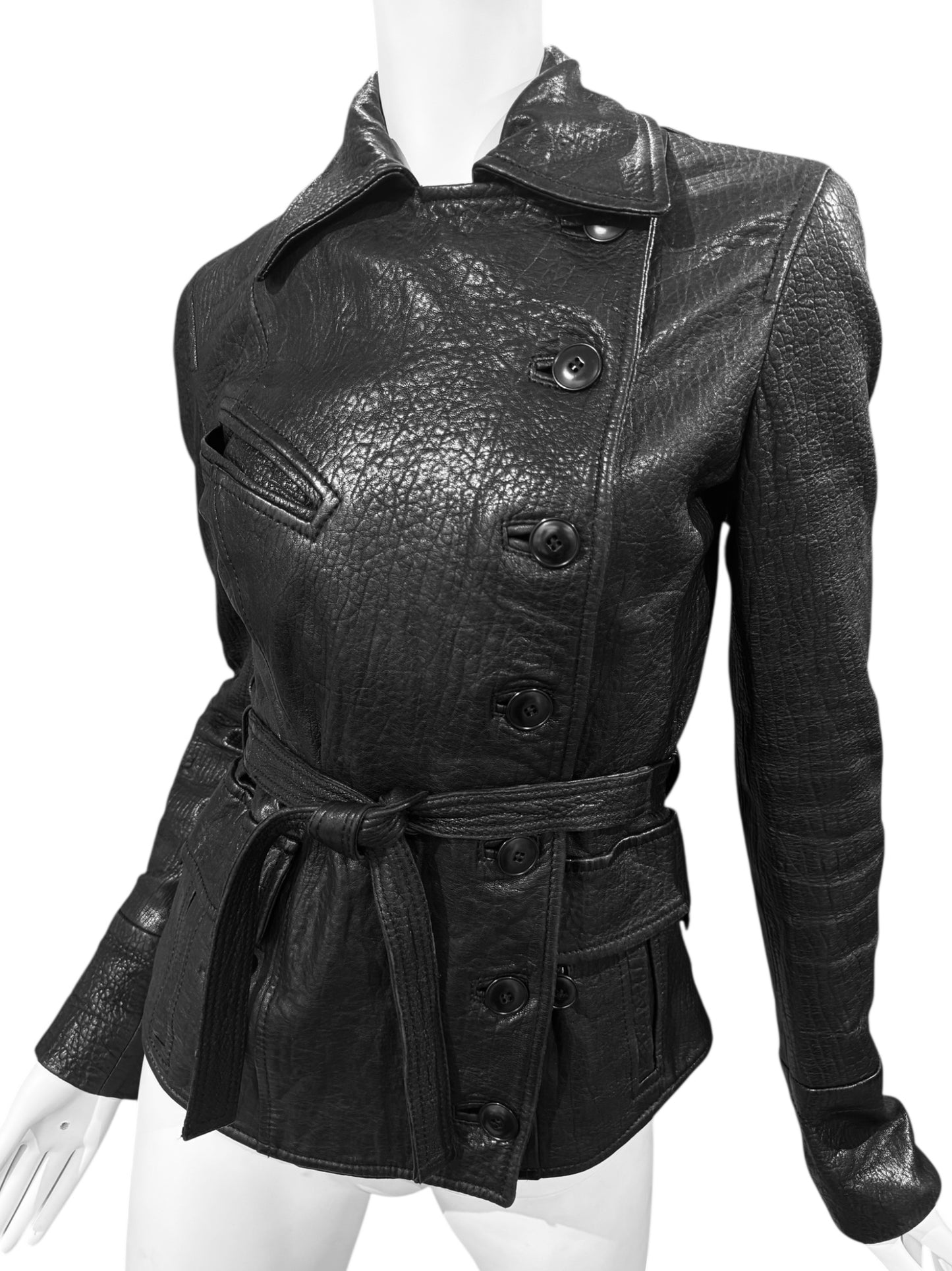 PLEIN SUD 2000s BLACK LEATHER ASYMMETRICAL JACKET
