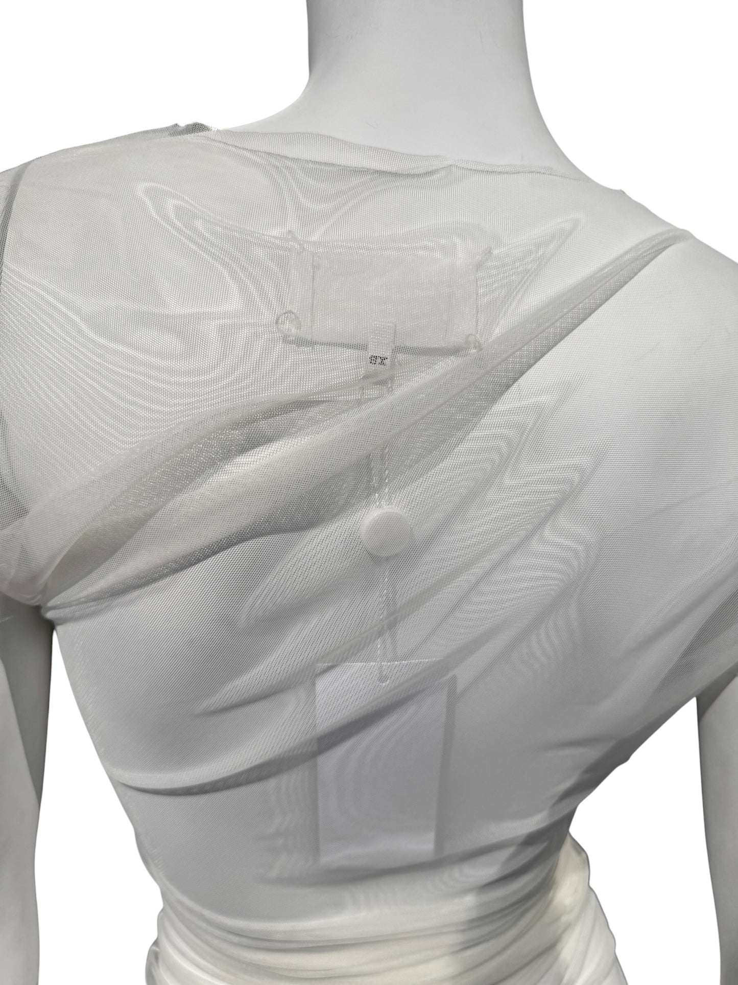 MAISON MARGIELA SS2021 BY JOHN GALLIANO SS2021 WHITE MESH ASYMMETRICAL TOP