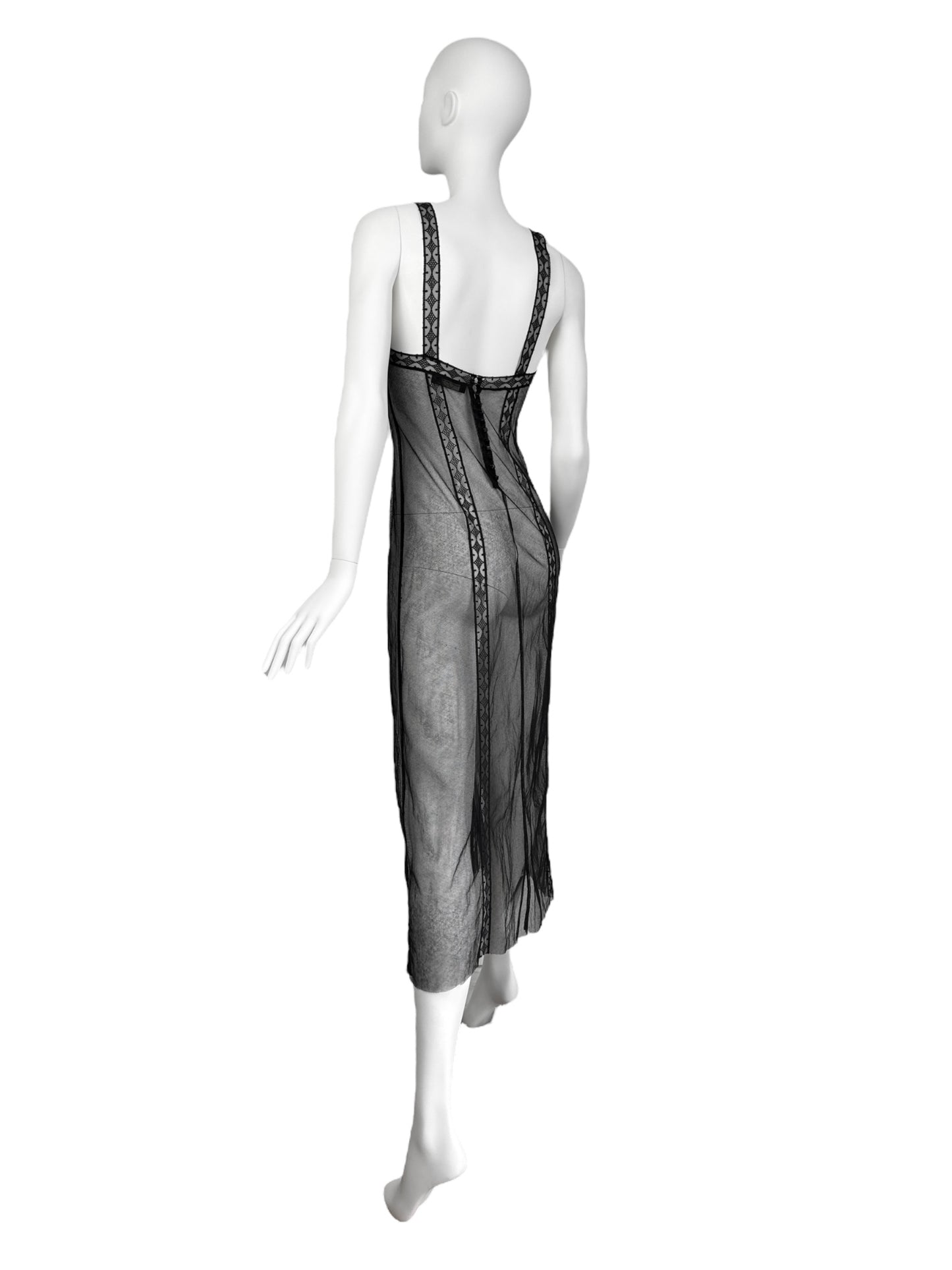 FAYÇAL AMOR FW1994 BLACK TULLE SHEER MAXI DRESS