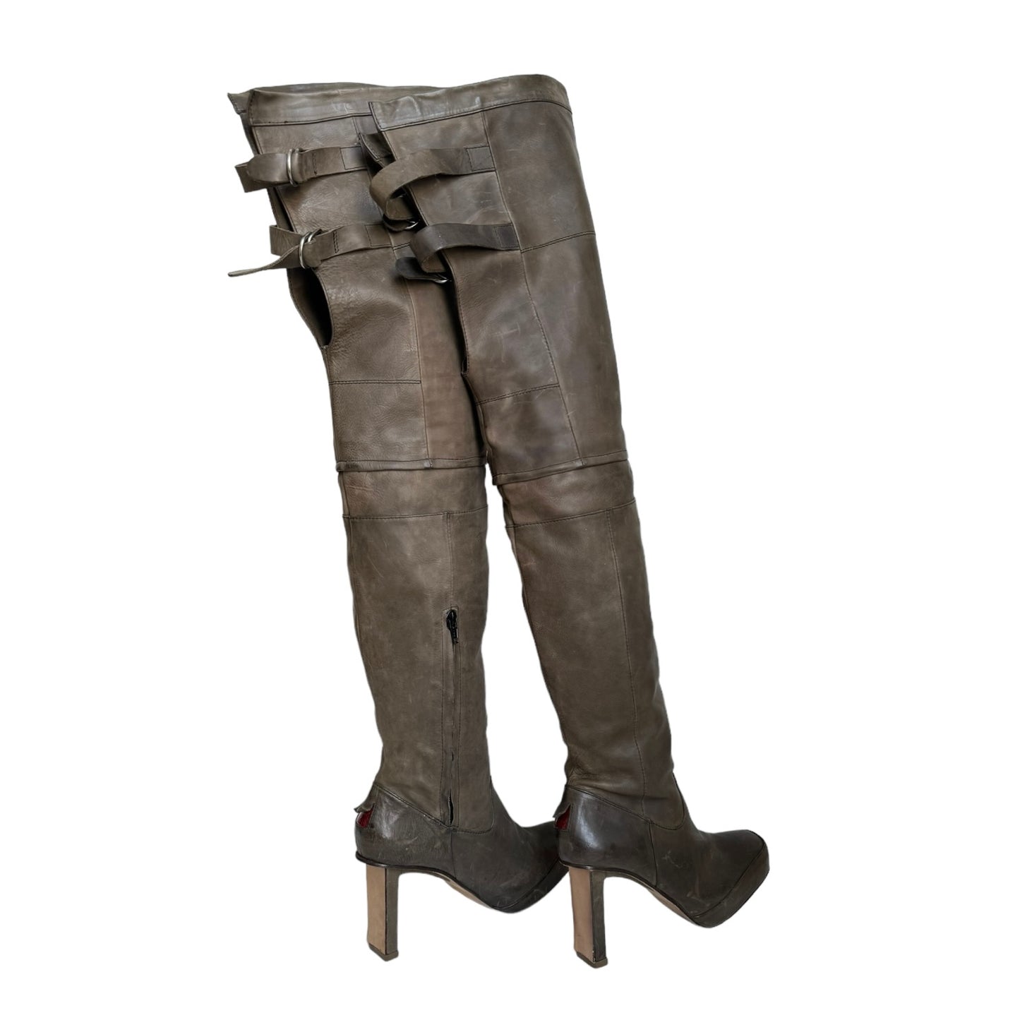 MARITHÉ+FRANÇOIS GIRBAUD 2000s BROWN LEATHER THIGH BOOTS