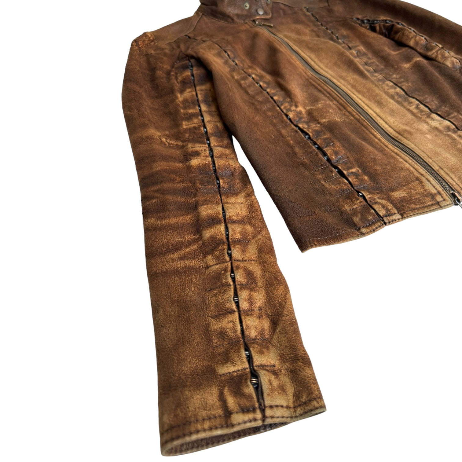 Plein Sud ジャケット PLEIN SUD JEANS 2000s BROWN DISTRESSED LEATHER HOOKED JACKET