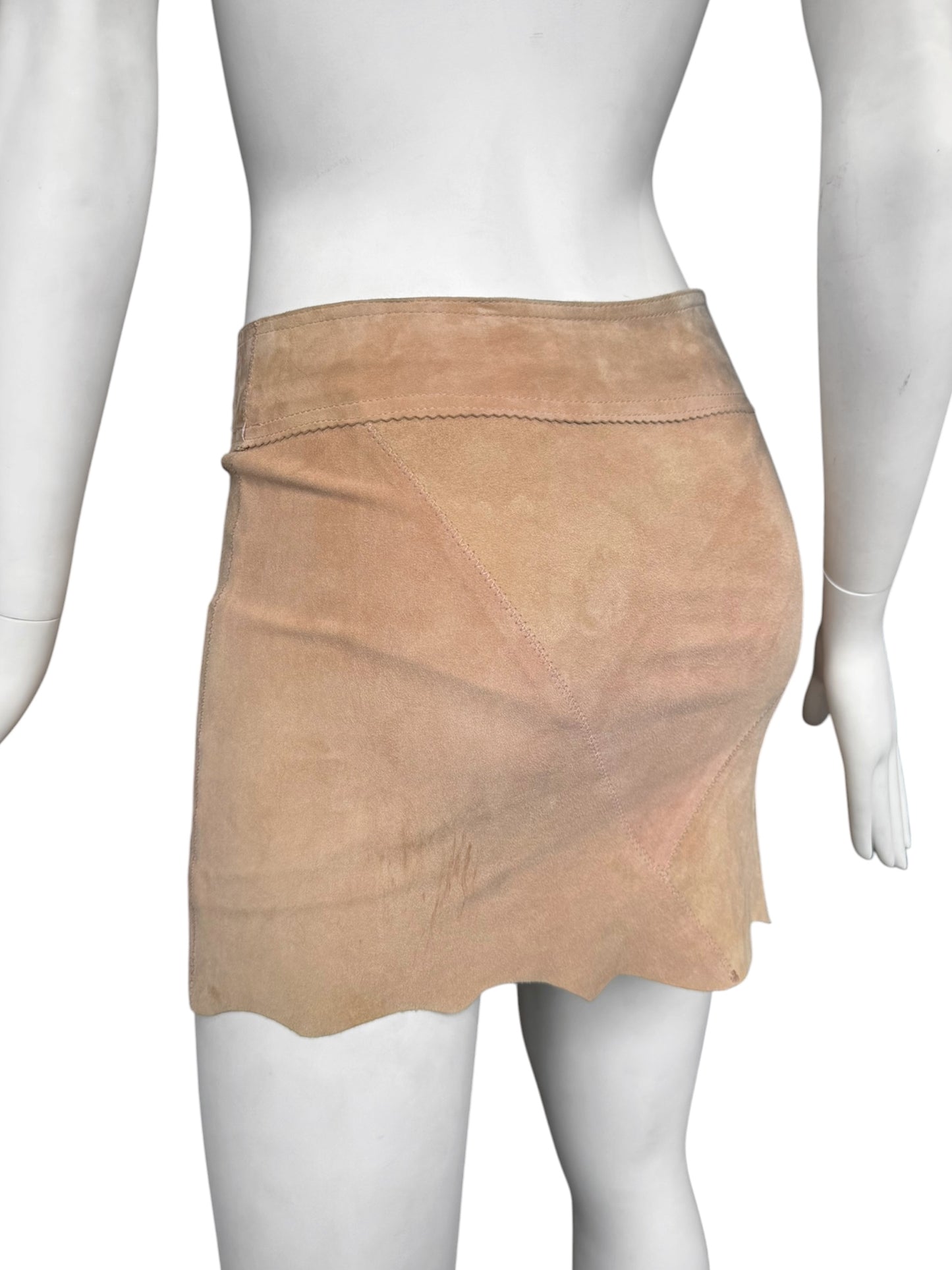 PLEIN SUD JEANS SS2003 BEIGE SUEDE LEATHER LACE-UP MINI SKIRT