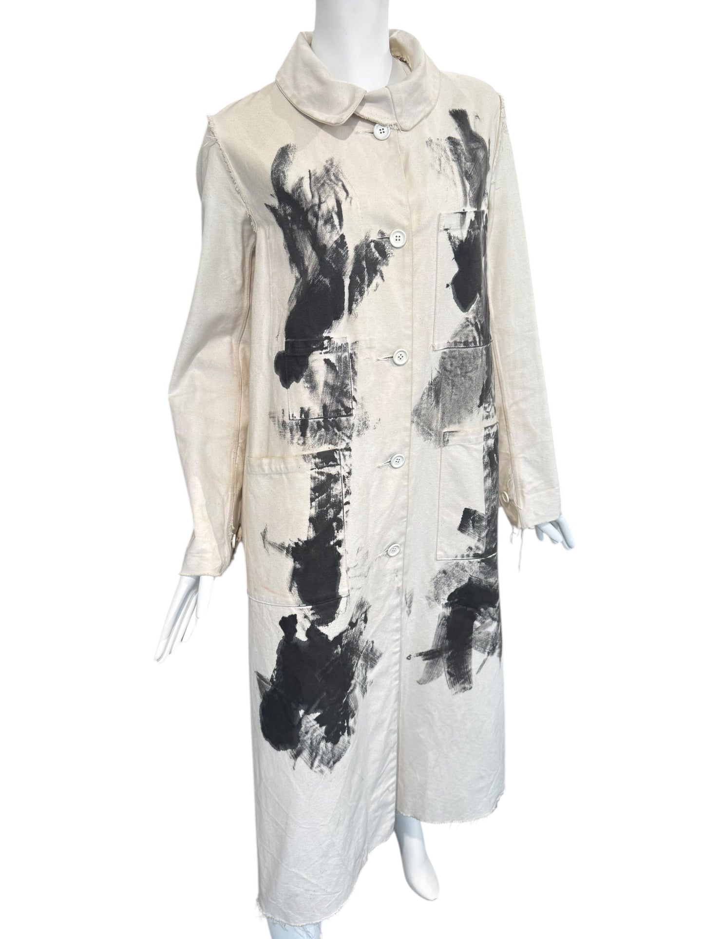 ELENA DAWSON 2010s CREAM COTTON CANVAS HAND-PAINTED COAT
