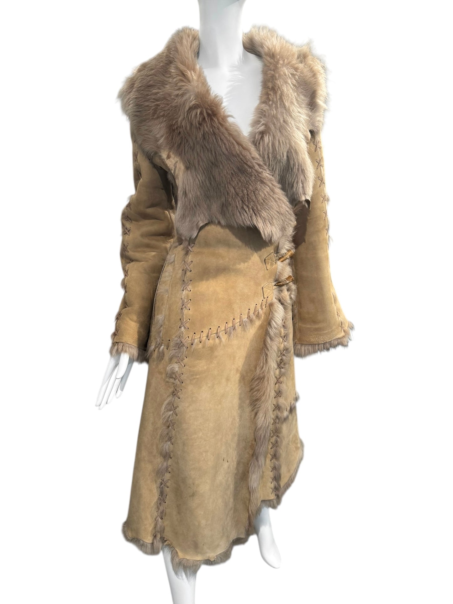 ALEXANDER MCQUEEN FW1999 «THE OVERLOOK» BROWN LACE-UP SHEARLING COAT