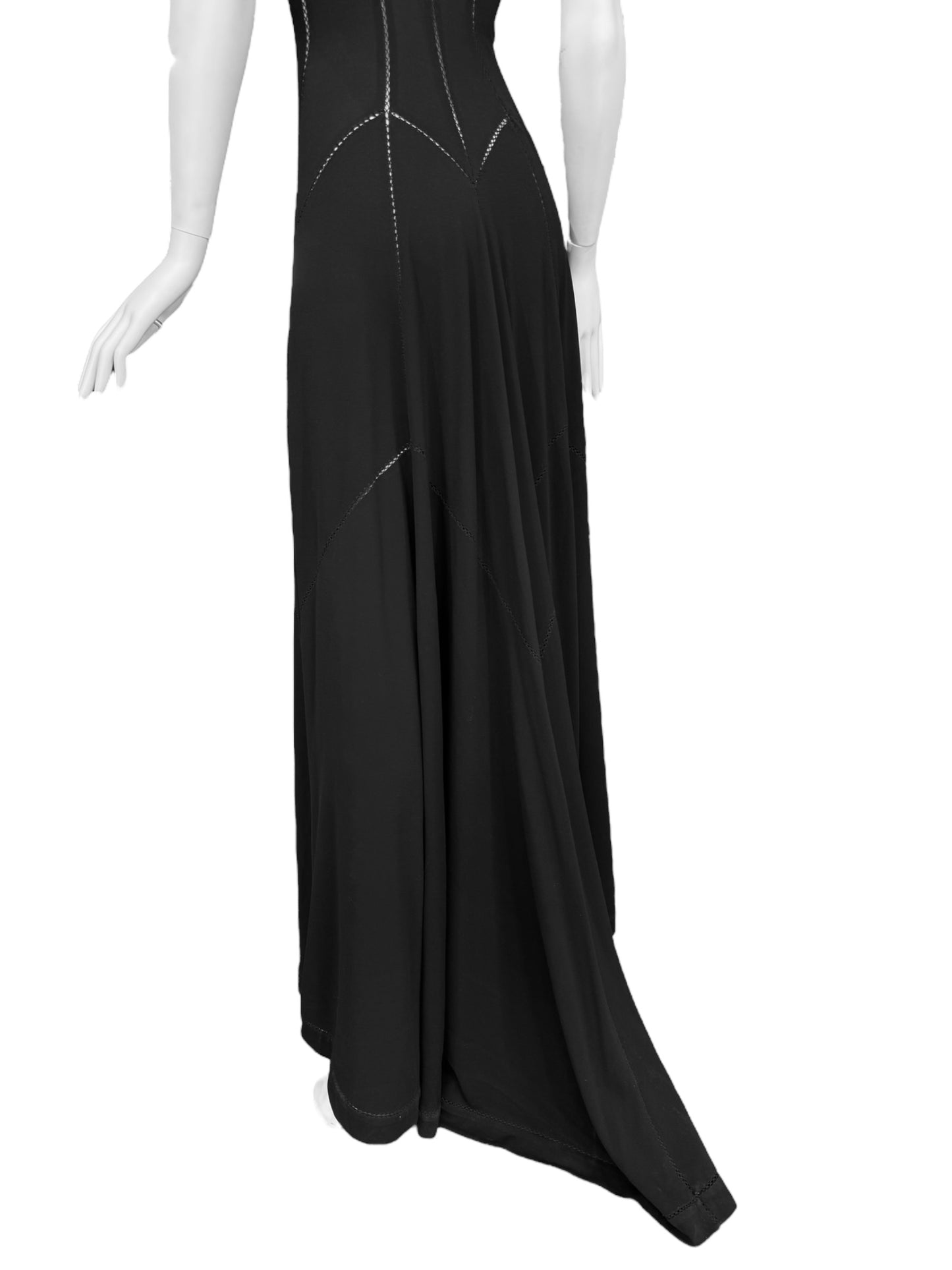 FAYÇAL AMOR SS1993 BLACK PICOT STITCHING MAXI DRESS