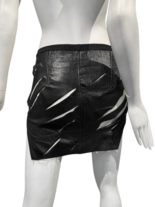 RICK OWENS FW2021 ‘GETHSEMANE’ BLACK RIPPED MINI SKIRT