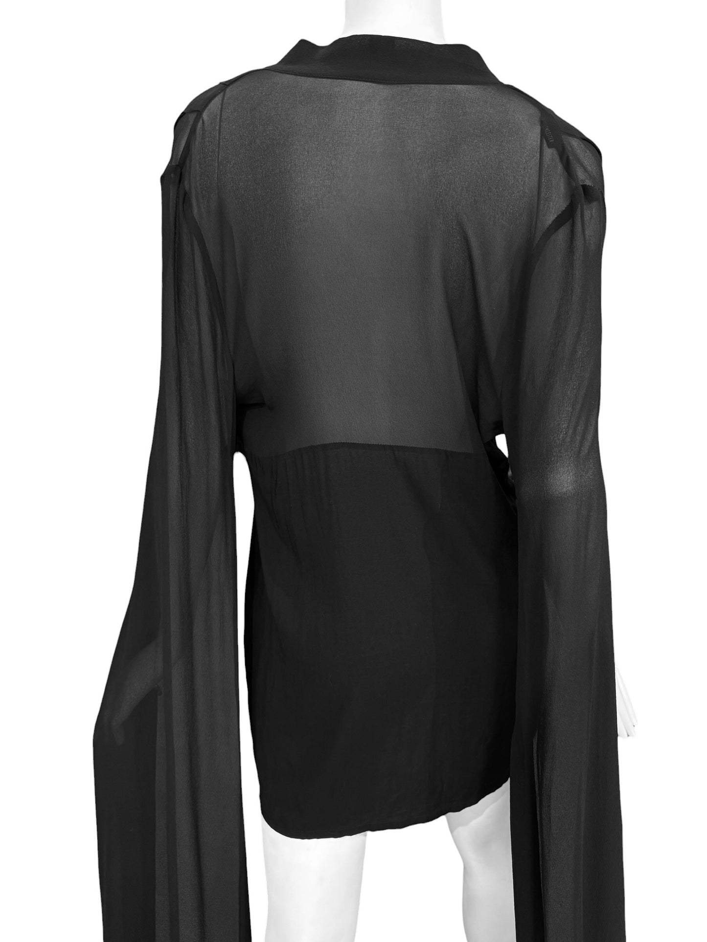 ANN DEMEULEMEESTER SS2013 BLACK SILK MAXI SLEEVES MINI DRESS