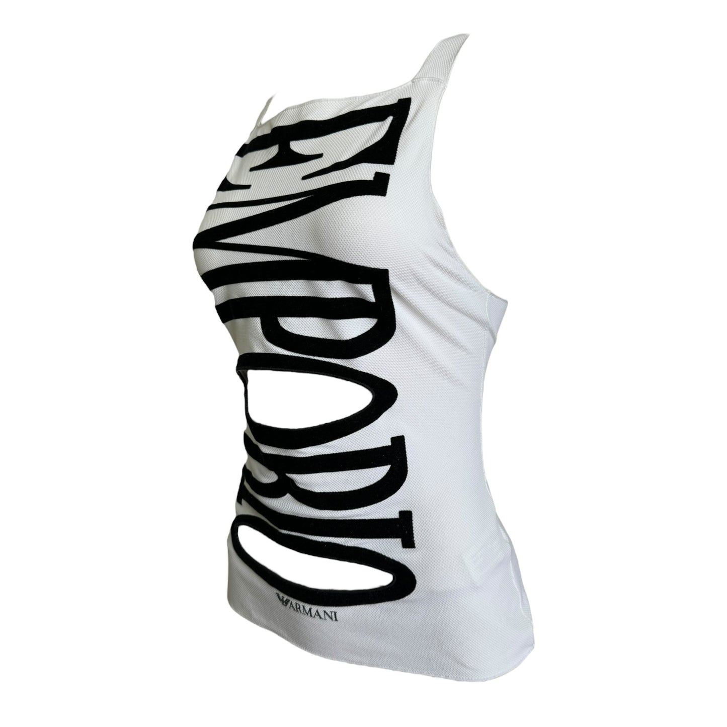 EMPORIO ARMANI SS2004 WHITE CUT OUT LOGO TANK TOP