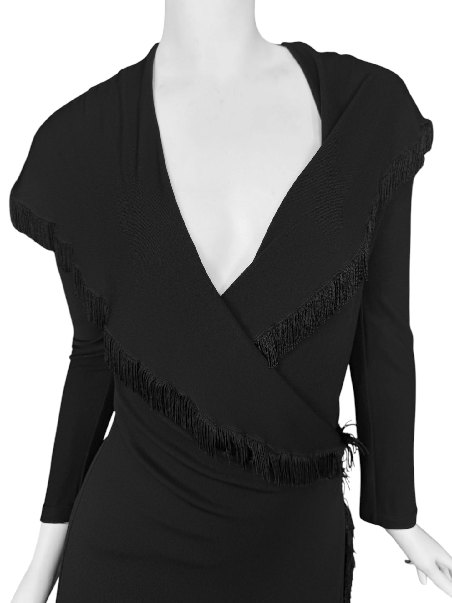 JEAN PAUL GAULTIER 2000s BLACK FRINGES HOODED MIDI DRESS