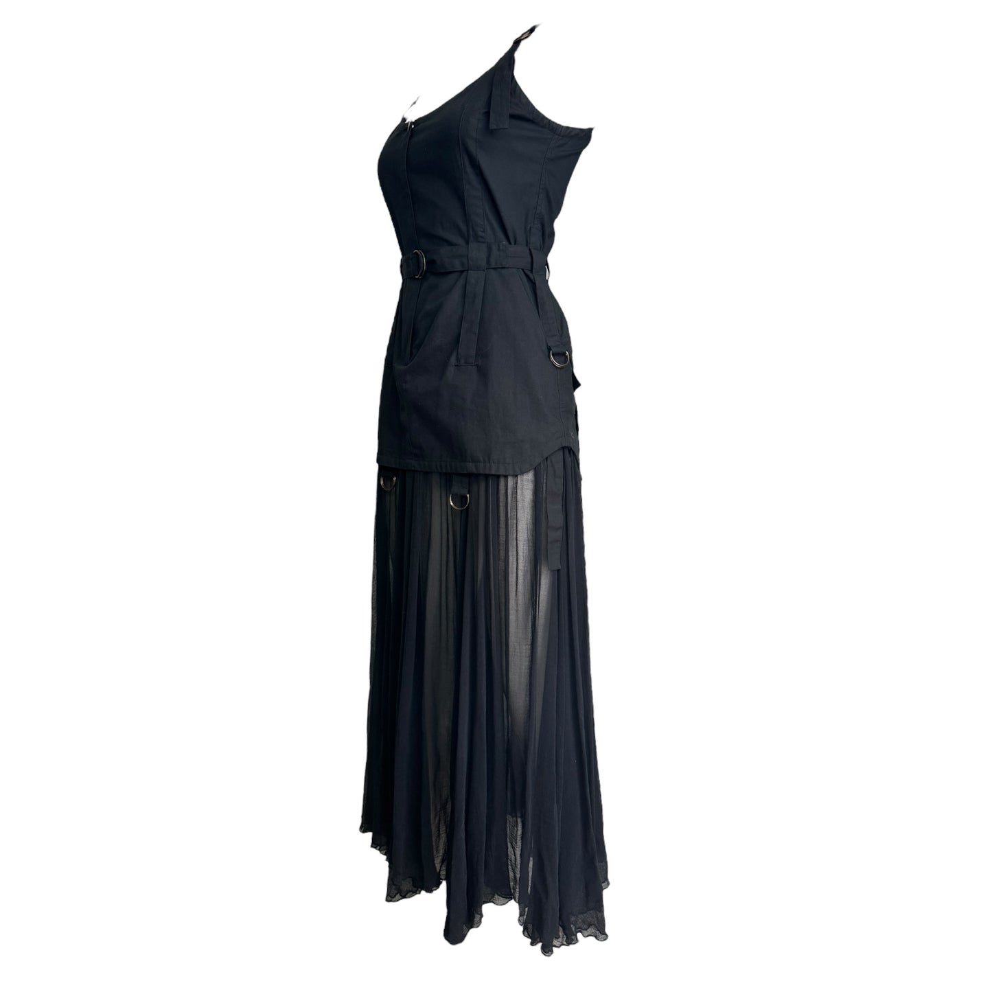 PLEIN SUD 2000s BLACK BONDAGE MAXI DRESS