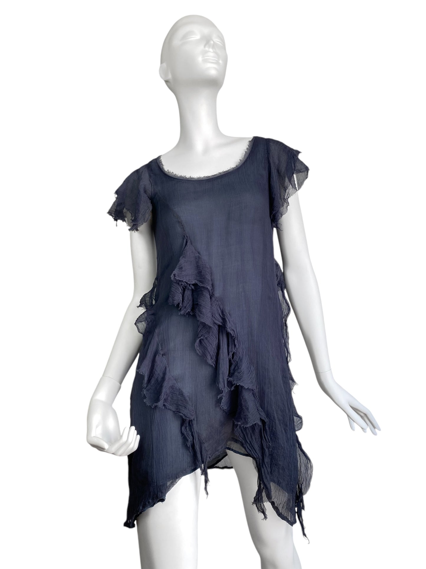 ALICE SAN DIEGO 2000s NAVY SILK RUFFLES MINI DRESS