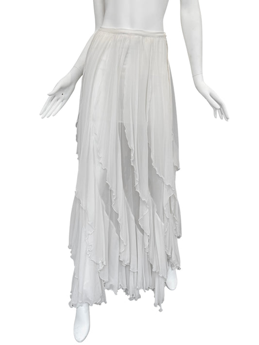 FAYÇAL AMOR 2010s WHITE SILK CASCADING RUFFLES MAXI SKIRT