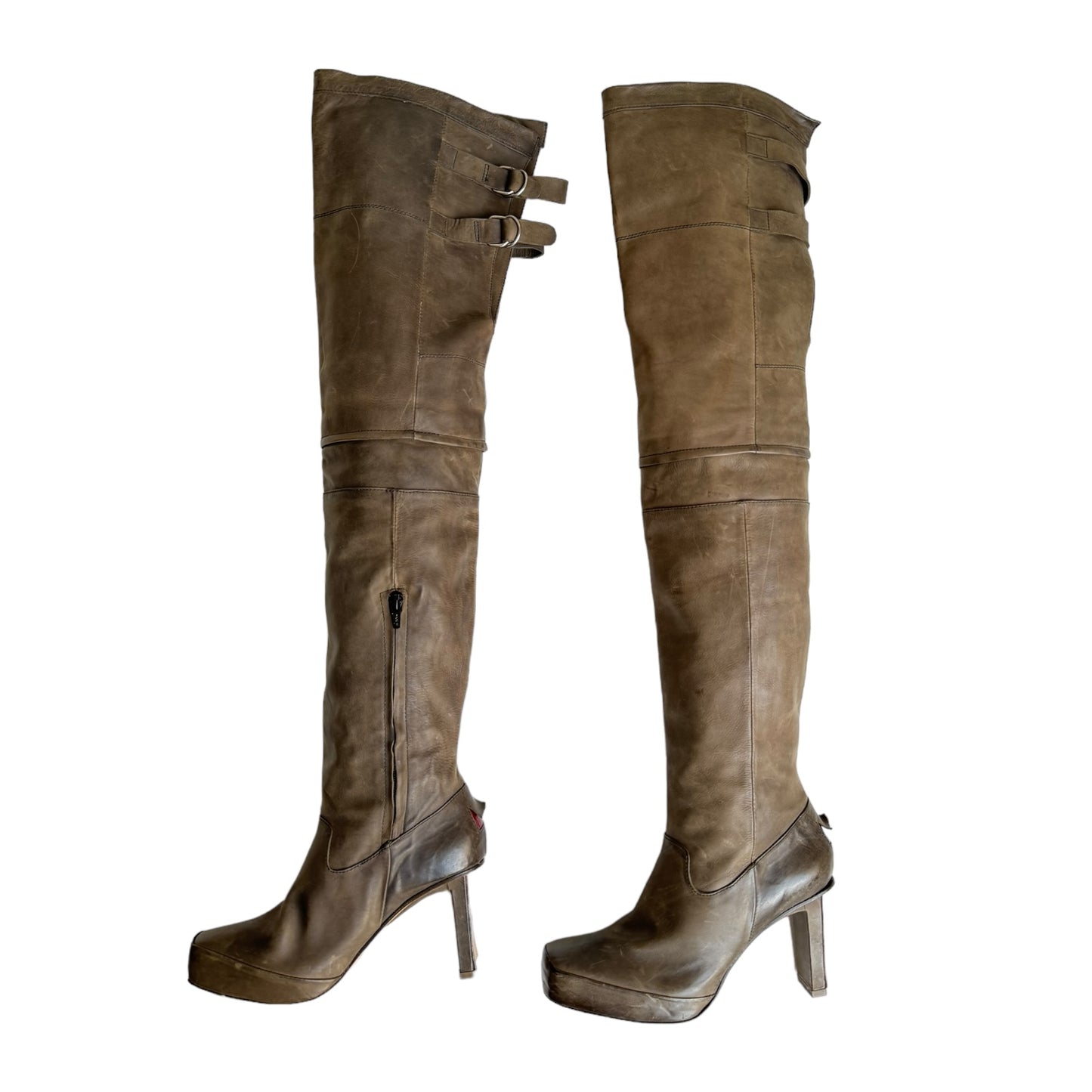 MARITHÉ+FRANÇOIS GIRBAUD 2000s BROWN LEATHER THIGH BOOTS