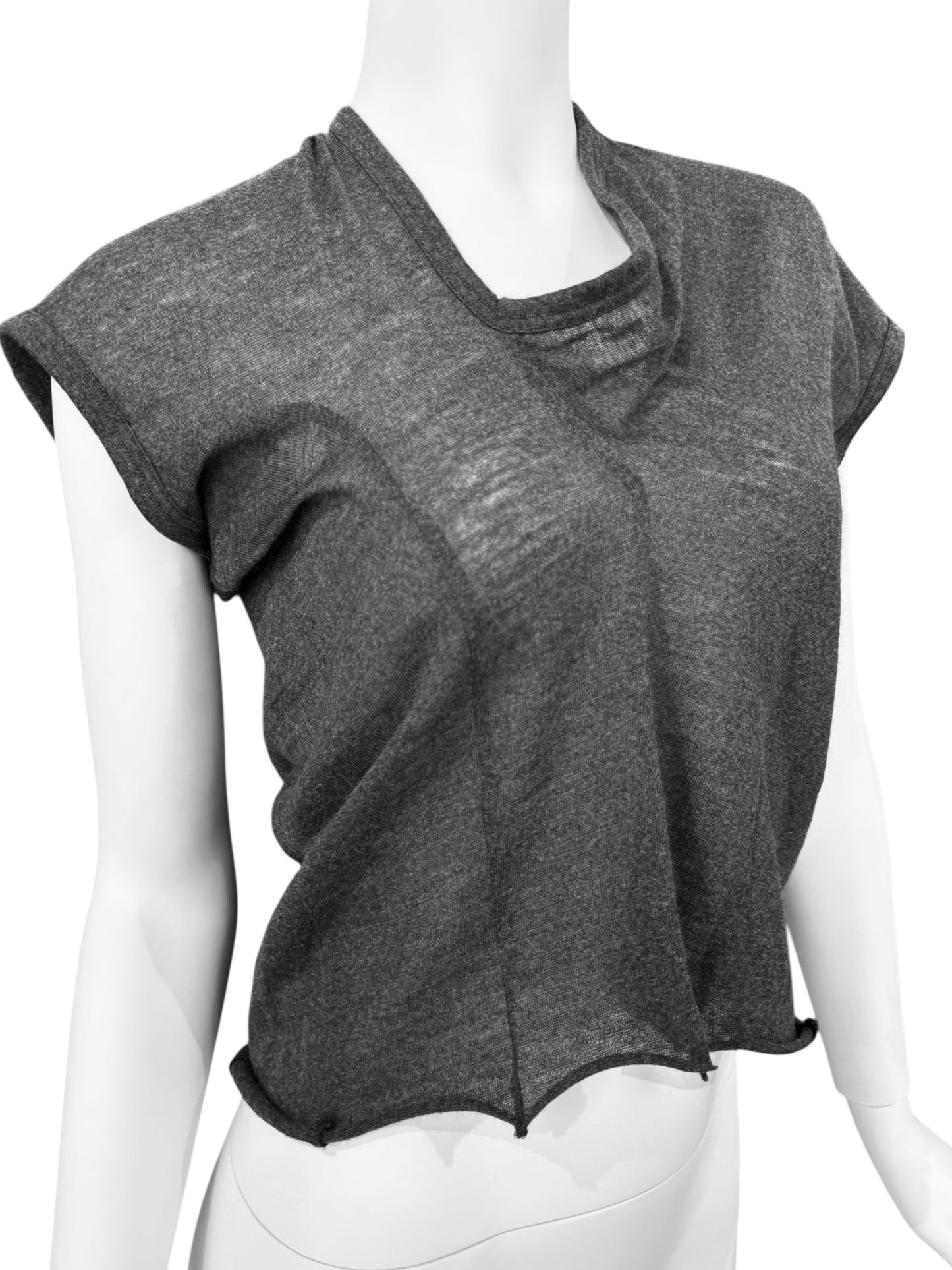 COMME DES GARÇONS 2000s GREY WOOL ASYMMETRICAL DECONSTRUCTED TOP