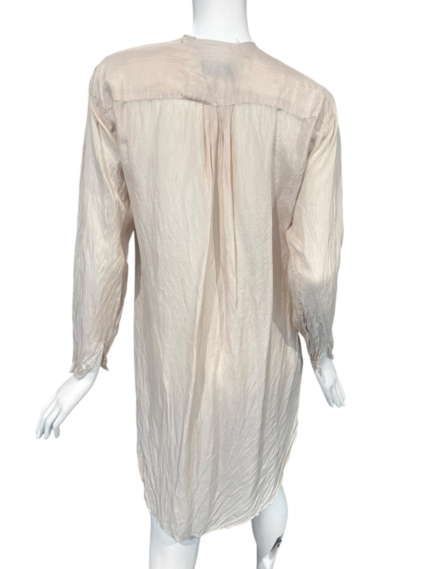 ELENA DAWSON 2010s PALE BLUSH SILK CRINKLED VICTORIAN-STYLE BLOUSE