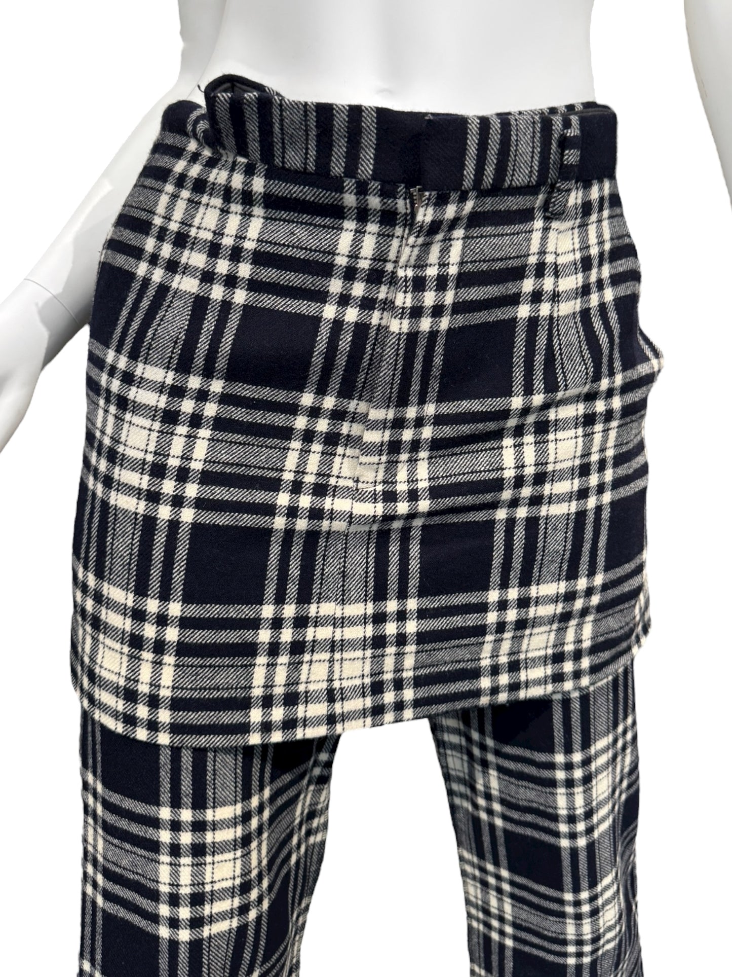 COMME DES GARÇONS FW1998 NAVY BLUE TARTAN SKIRT-LAYERED PANTS