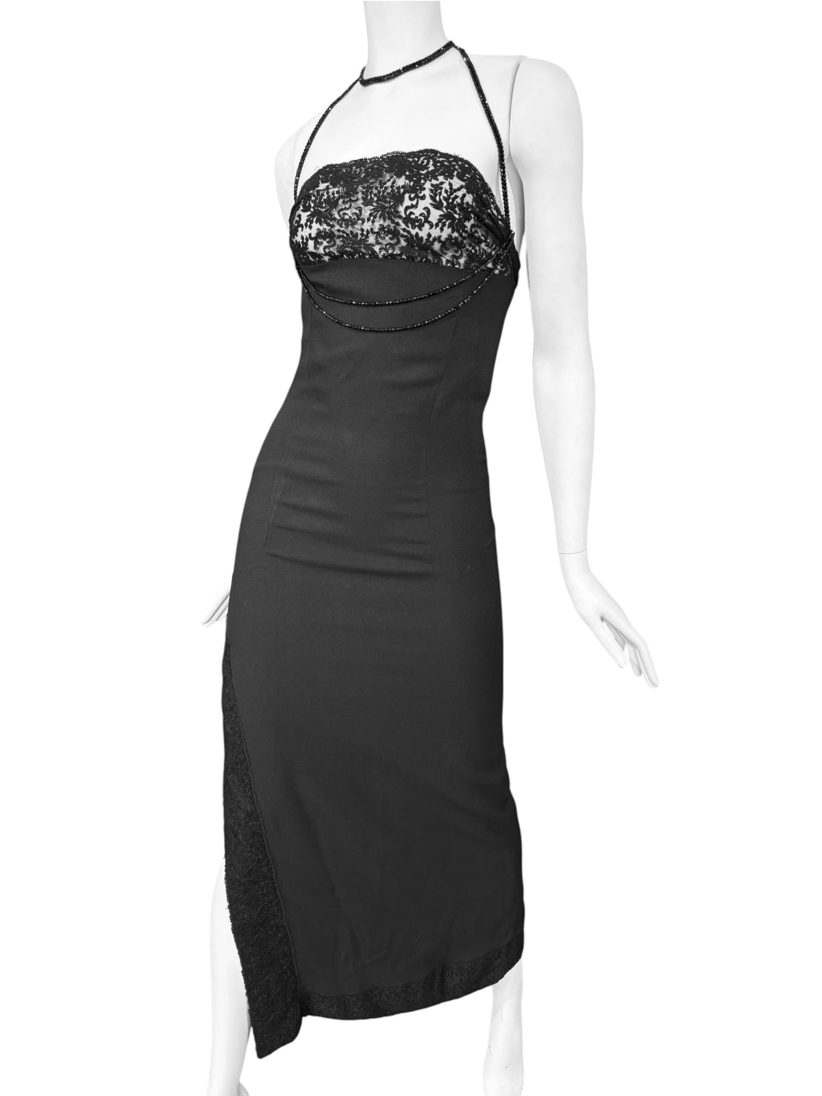 CHRISTIAN DIOR FW1997 BY JOHN GALLIANO BLACK LACE & BEADS MAXI DRESS