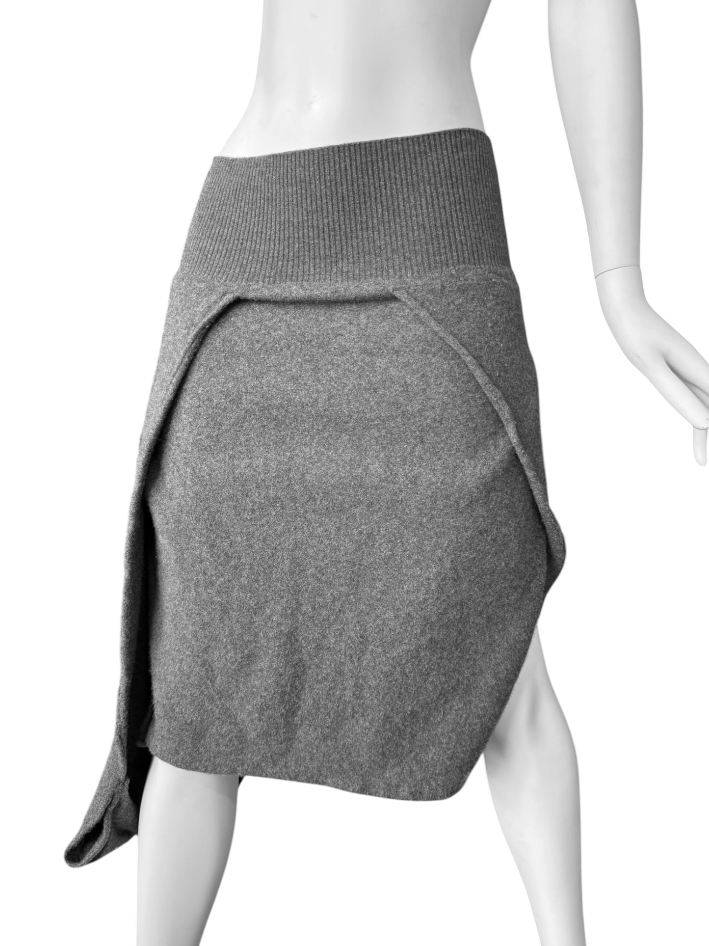 SHIRIN GUILD 1990s GREY WOOL ASYMMETRICAL MIDI SKIRT