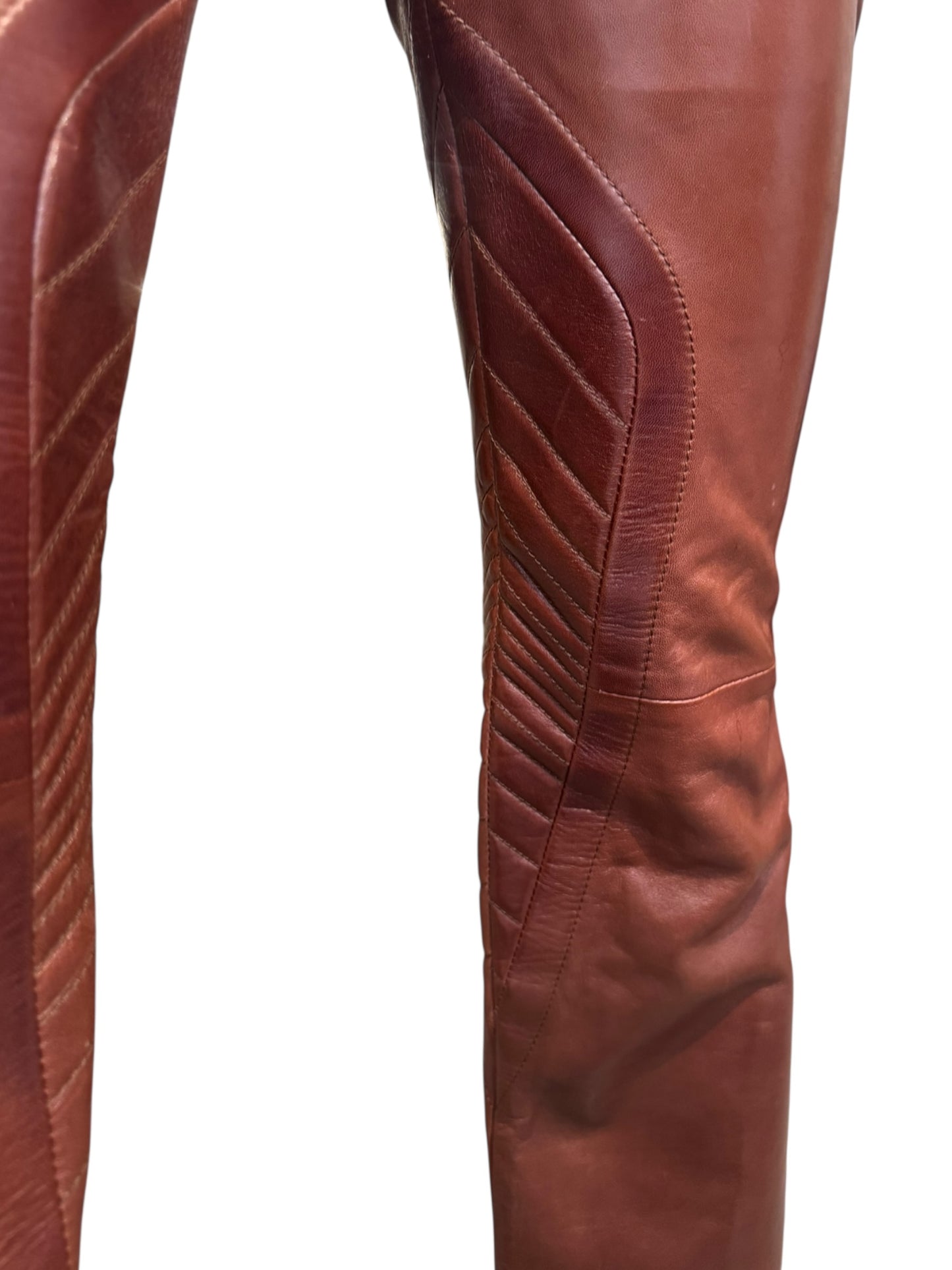 GUCCI FW2007 BY FRIDA GIANNINI. BROWN LEATHER BIKER PANTS