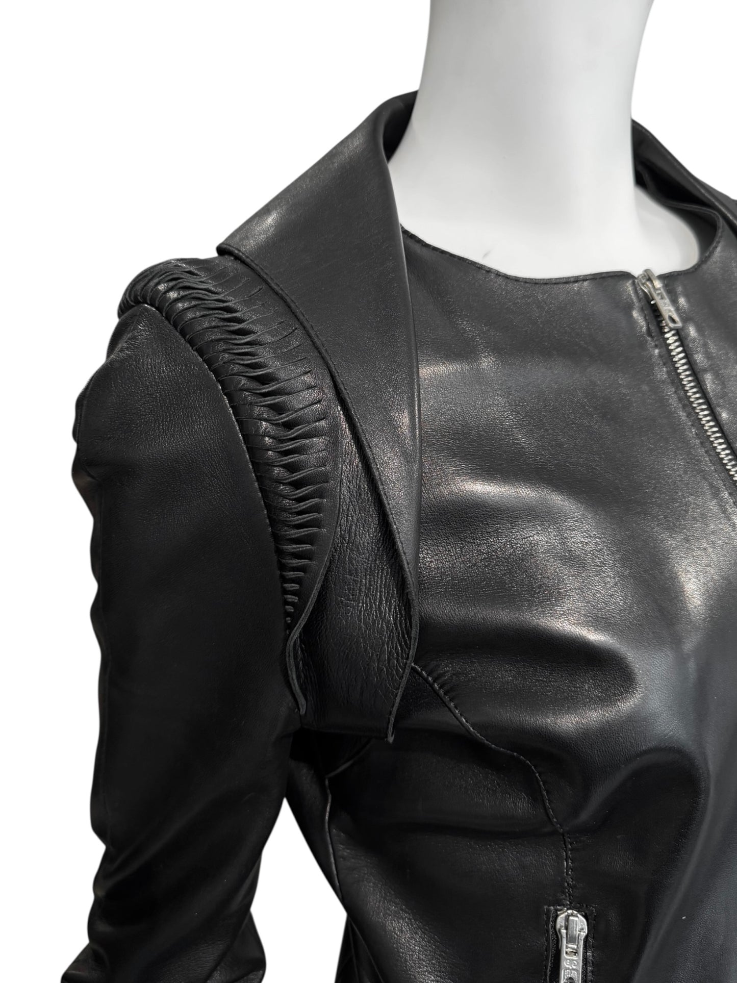 JITROIS 2000s BLACK LEATHER MULTI-ZIP COAT