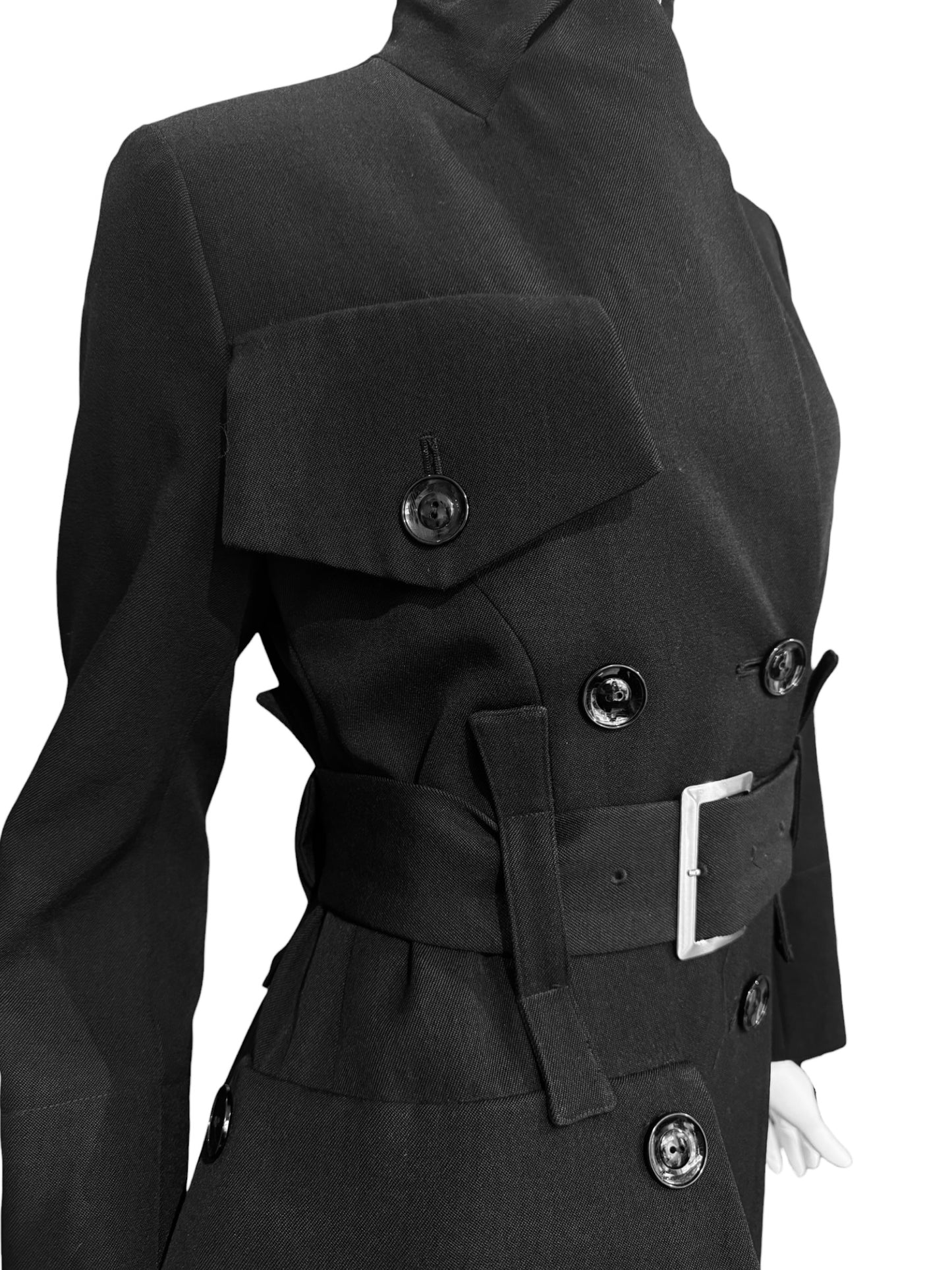 YOHJI YAMAMOTO FW2004 BLACK WOOL POCKET COAT