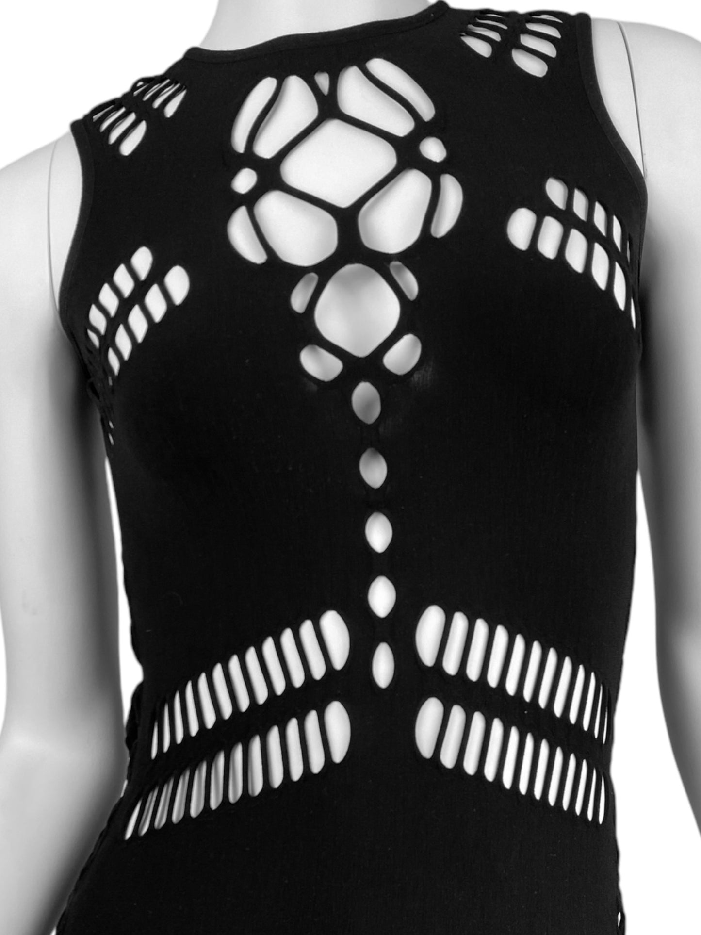 GUCCI 2008 BY FRIDA GIANNINI BLACK GRAPHIC CUT OUT TANK TOP