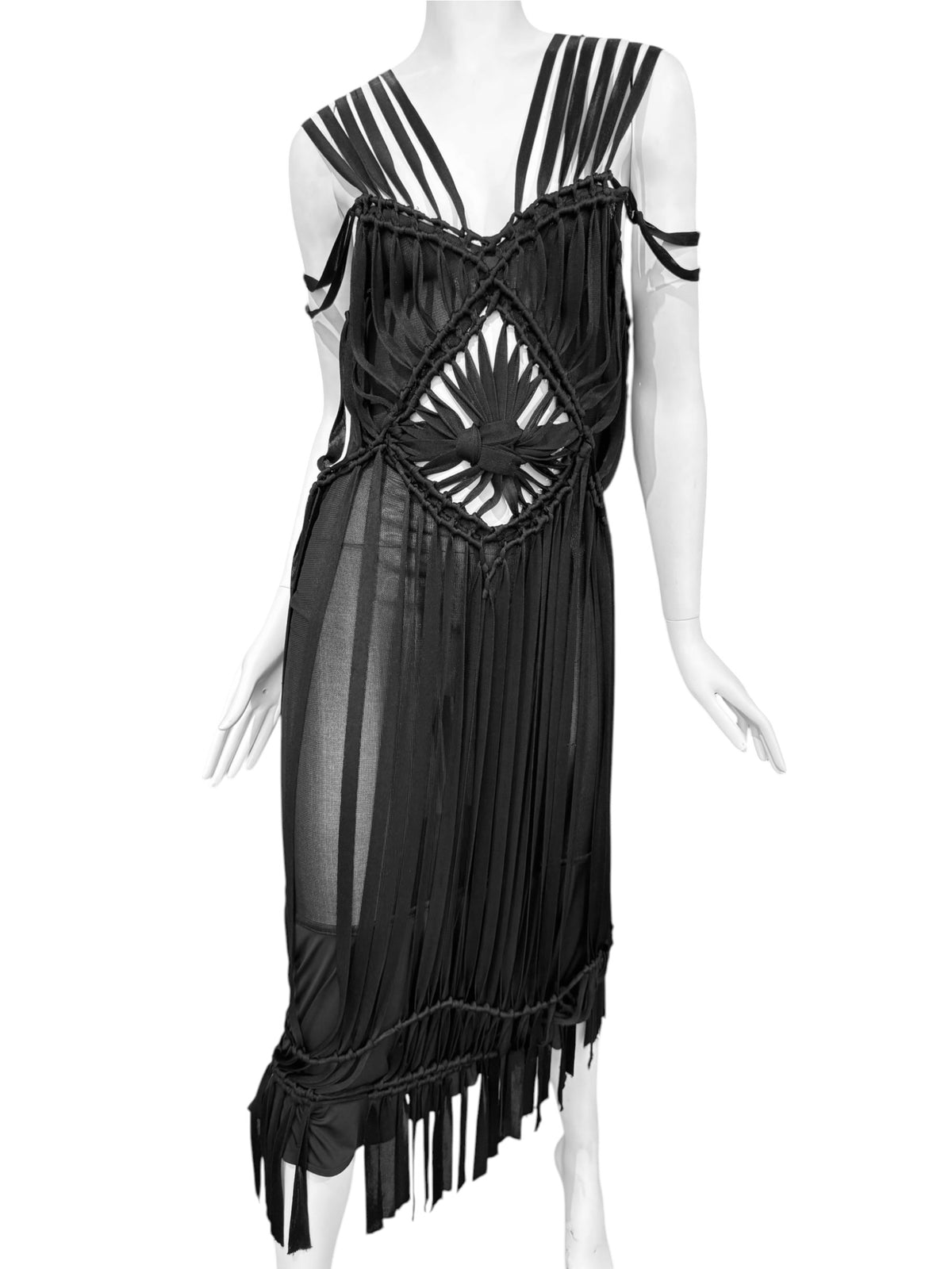 CHRISTIAN DIOR SS2003 ‘TOUGH CHIC’ BY JOHN GALLIANO BLACK MACRAMÉ MAXI DRESS