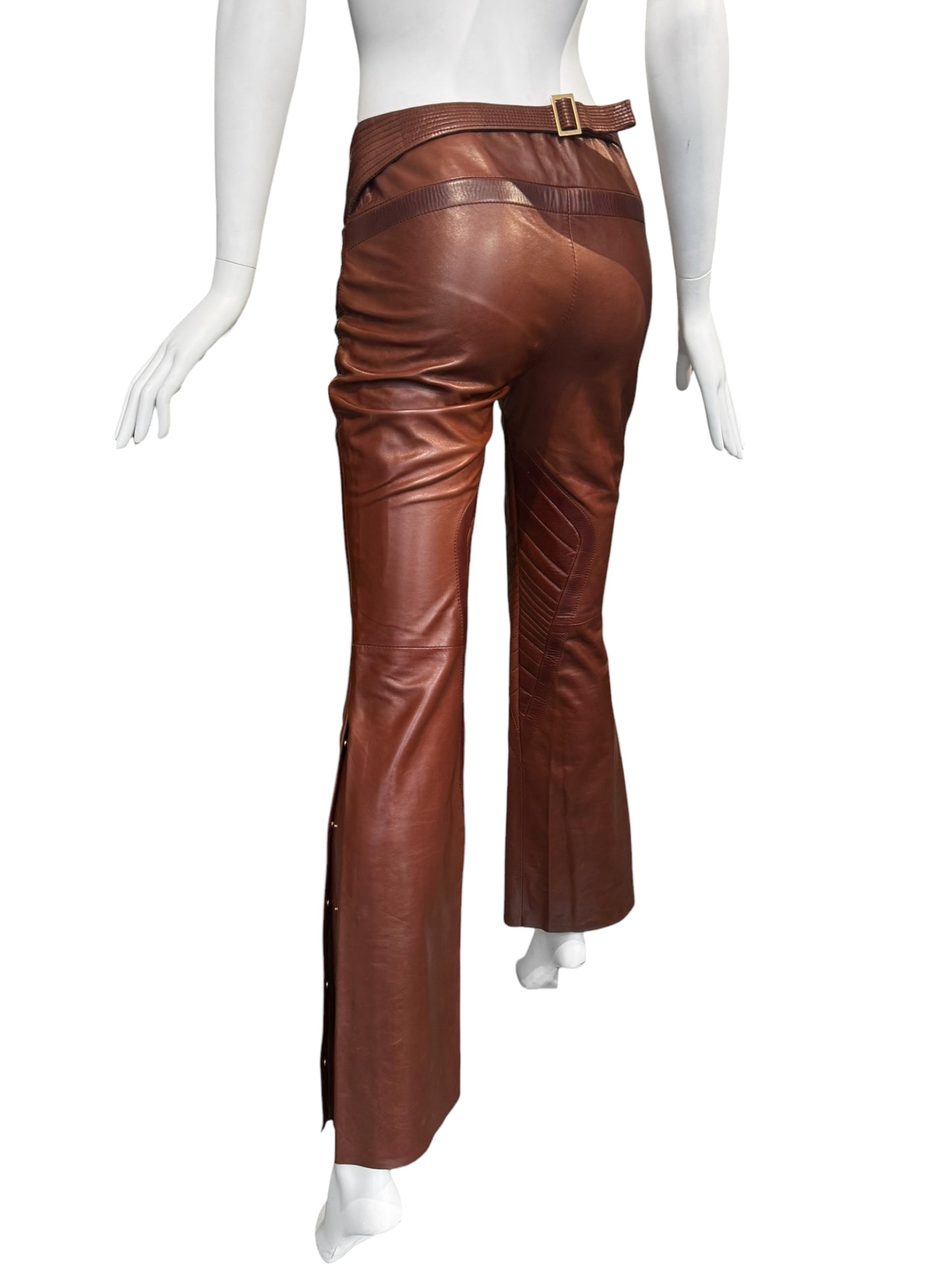 GUCCI FW2007 BY FRIDA GIANNINI. BROWN LEATHER BIKER PANTS