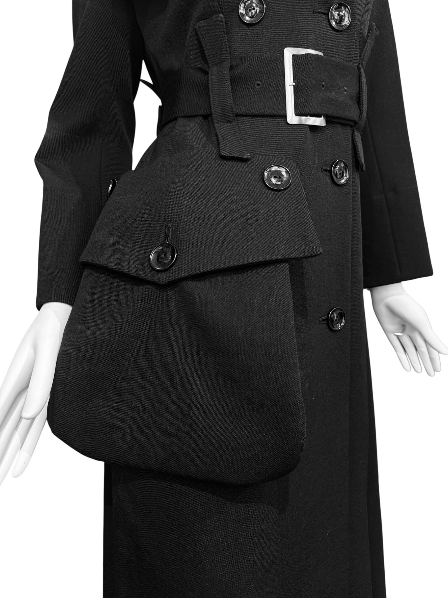 YOHJI YAMAMOTO FW2004 BLACK WOOL POCKET COAT