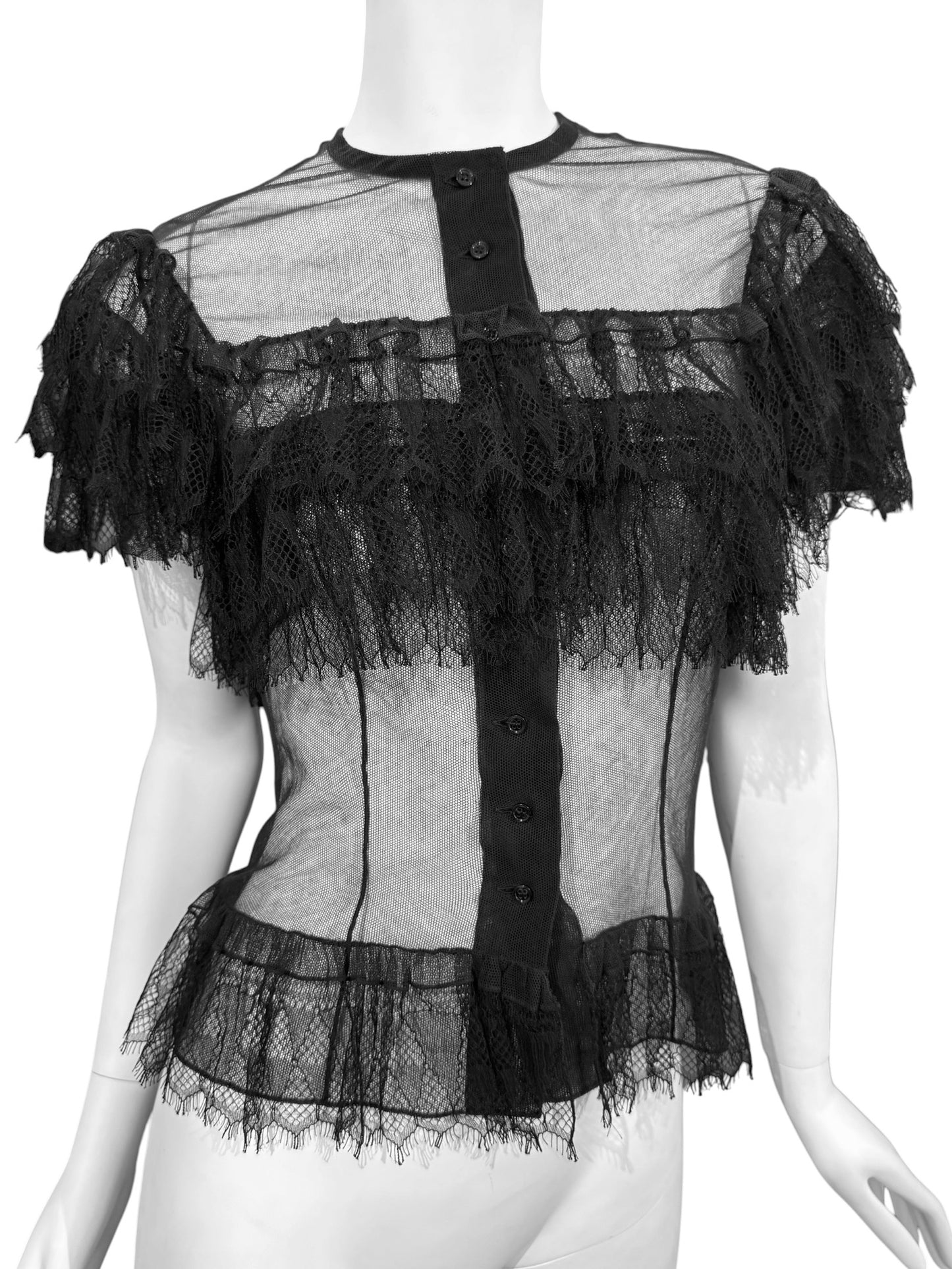 ALAÏA SS2016 BLACK TULLE & LACE SHEER TOP