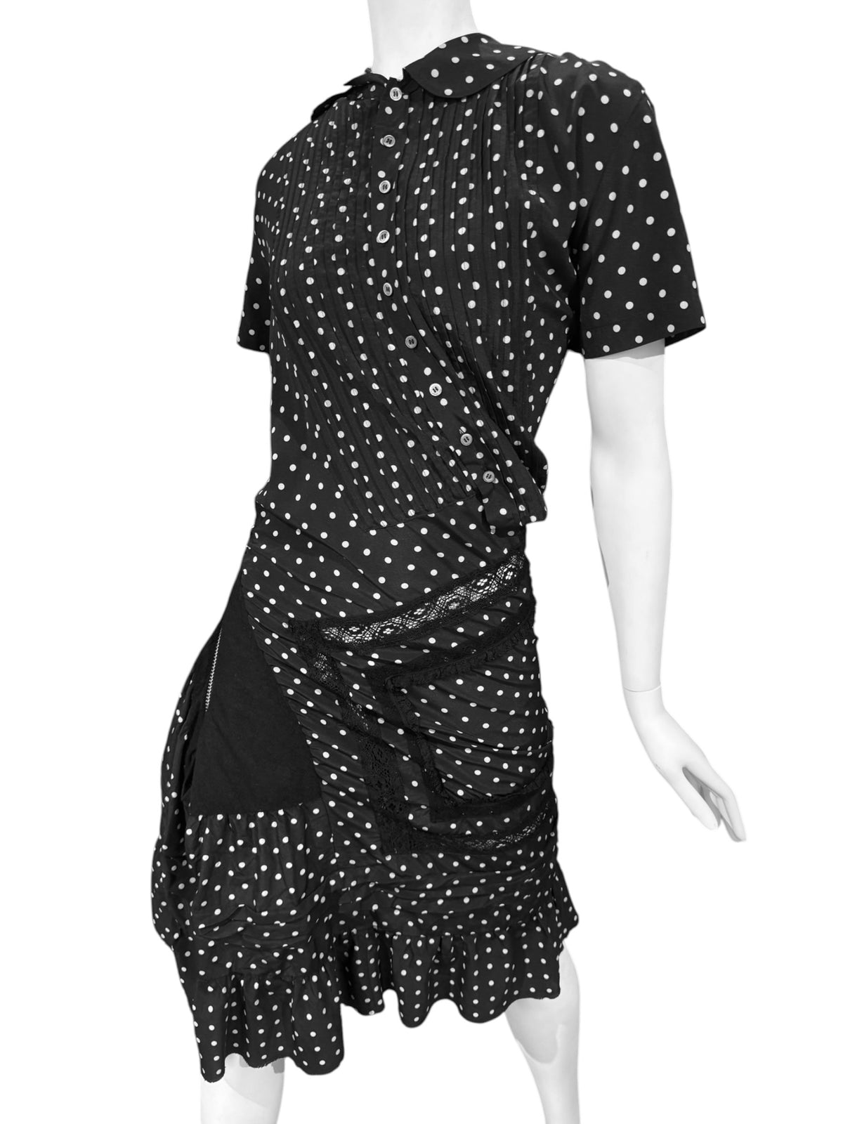 JUNYA WATANABE FW2007 BLACK POLKA DOT TWISTED MIDI DRESS