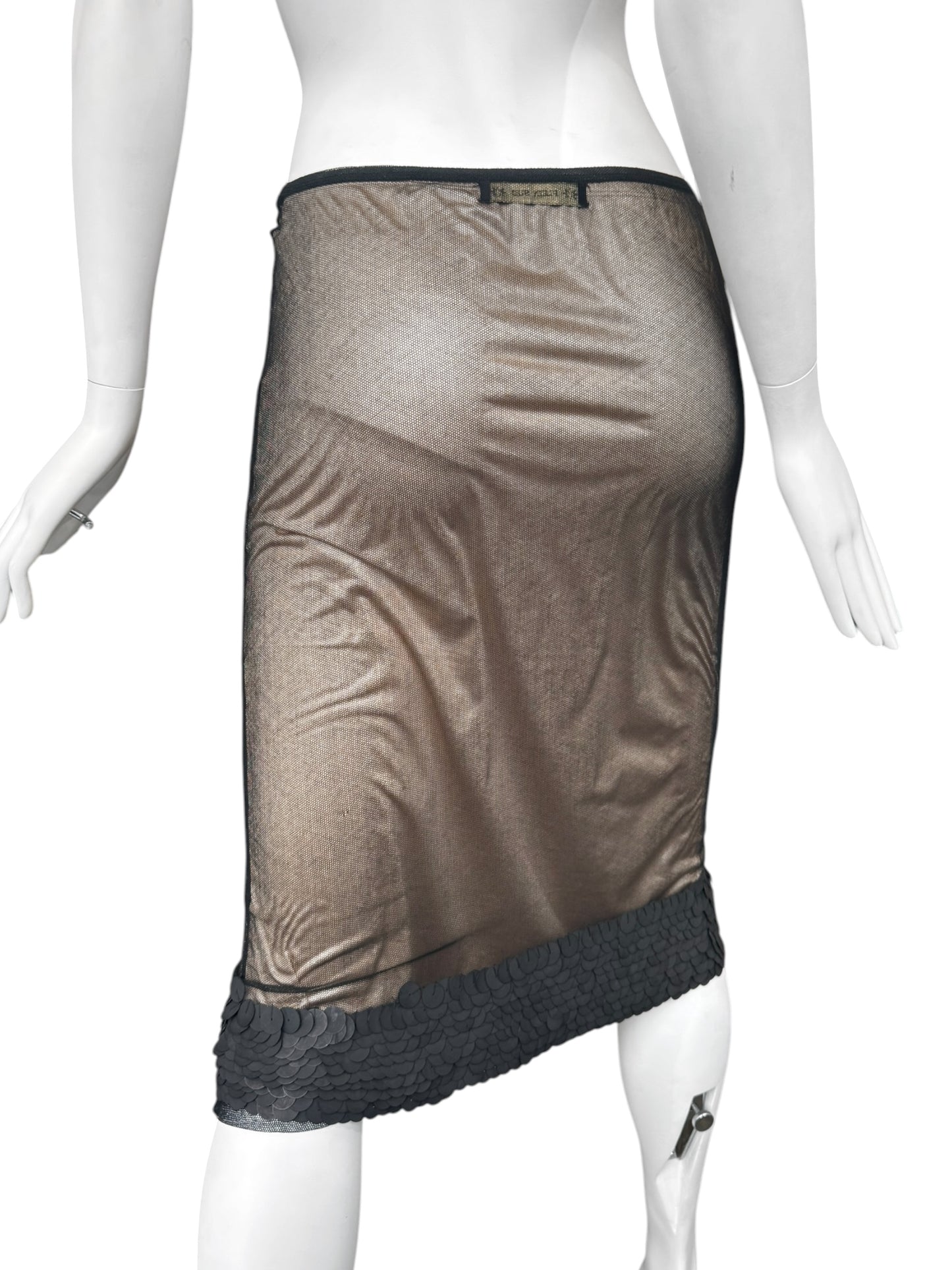 PLEIN SUD SS1999 BLACK TULLE EMBELLISHED HEM MIDI SKIRT