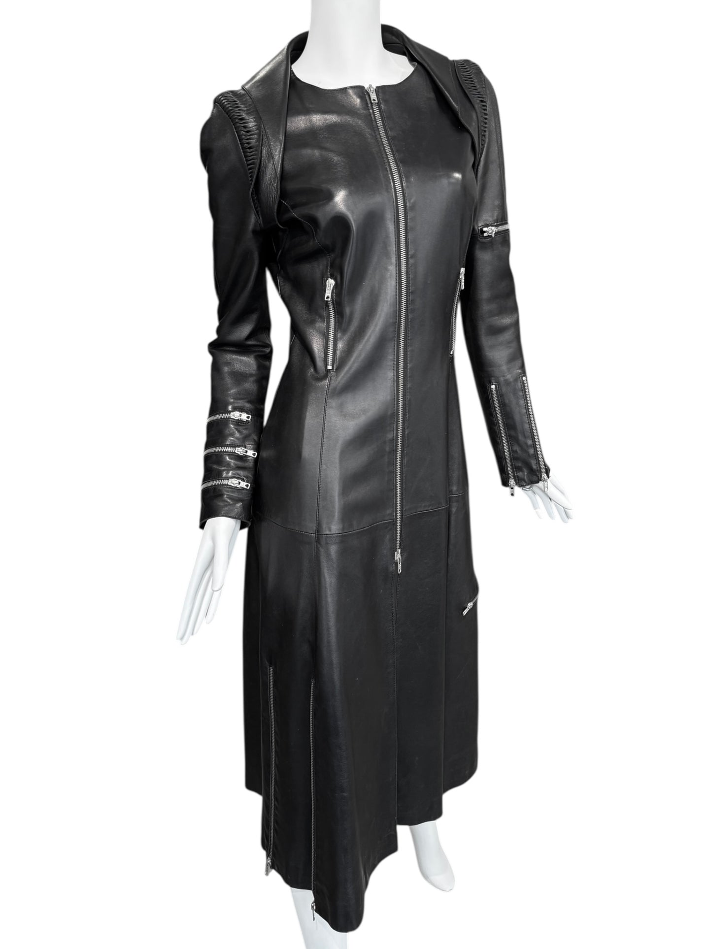 JITROIS 2000s BLACK LEATHER MULTI-ZIP COAT