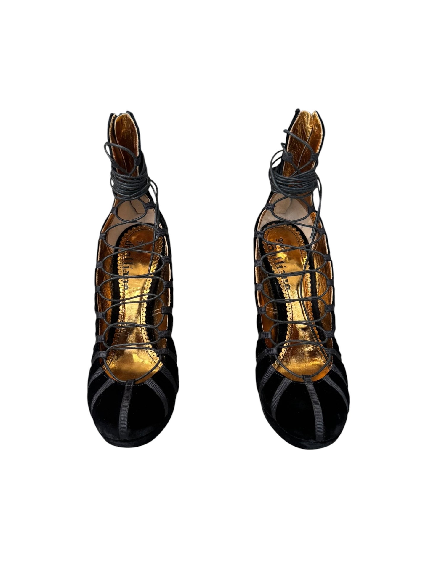 JOHN GALLIANO FW2009 BLACK VELVET LACE-UP HEELS