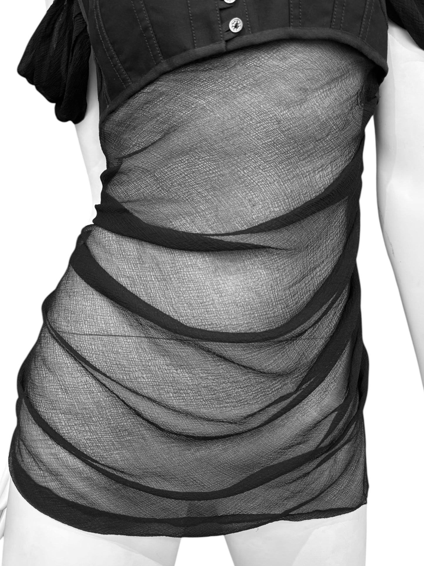 ALEXANDER MCQUEEN SS2005 «IT’S ONLY A GAME» BLACK SILK DRAPED CORSET TOP