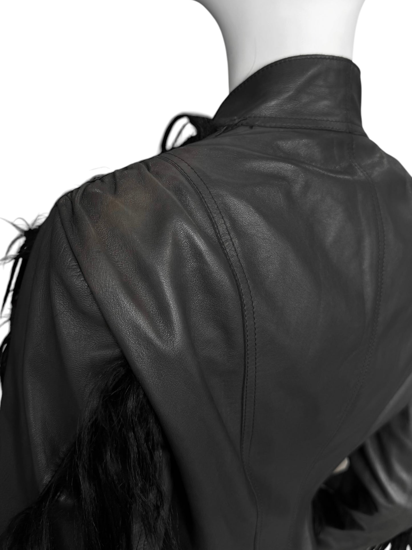 REVILLON FW2003 BY RICK OWENS BLACK LEATHER & MONKEY FUR JACKET