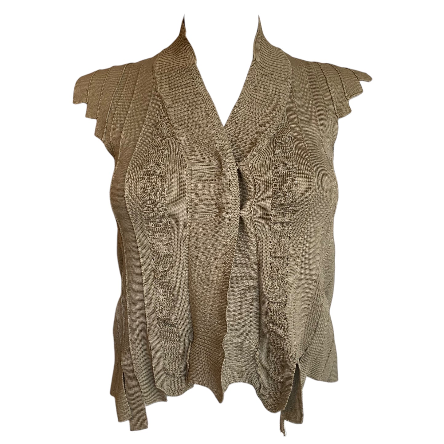 PLEIN SUD 2000s BEIGE KNITTED SLEEVELESS CARDIGAN