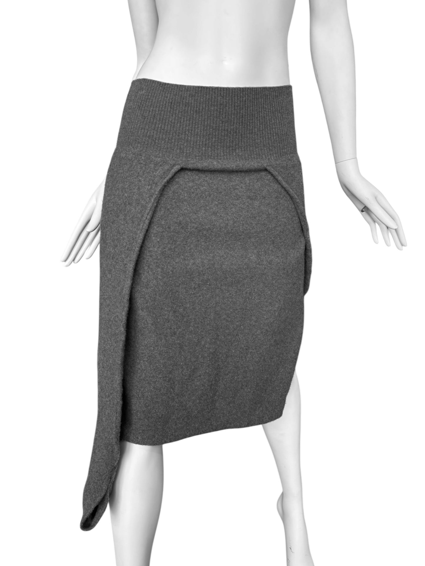 SHIRIN GUILD 1990s GREY WOOL ASYMMETRICAL MIDI SKIRT