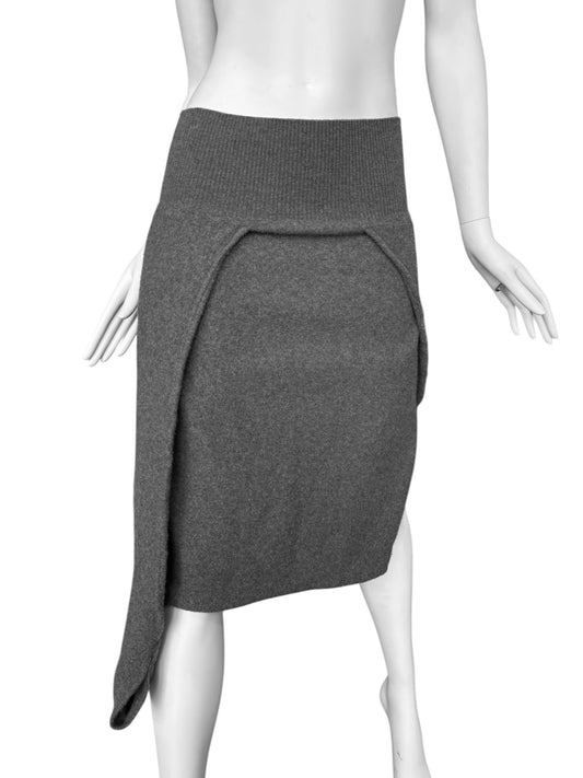 SHIRIN GUILD 1990s GREY WOOL ASYMMETRICAL MIDI SKIRT
