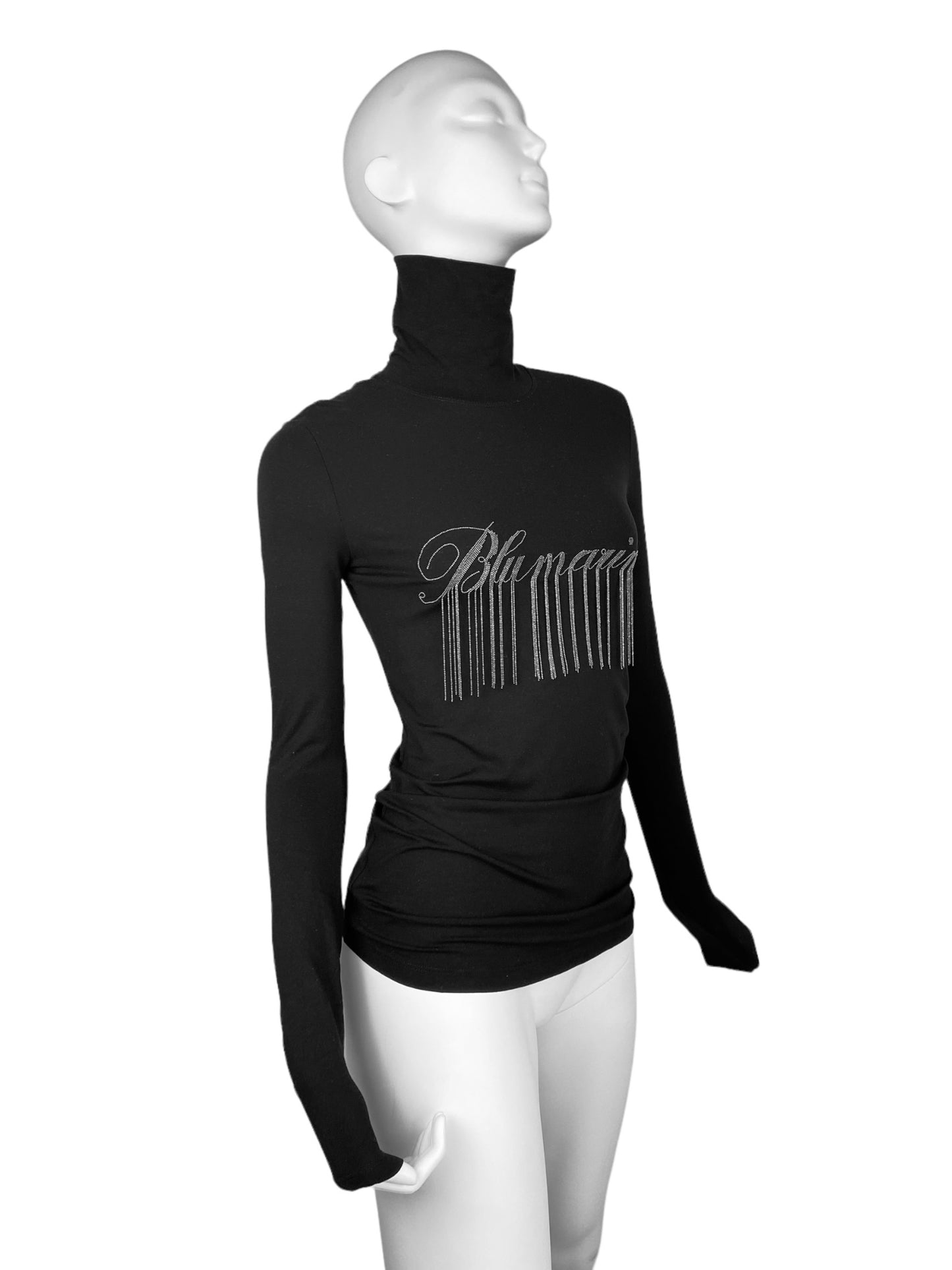 BLUMARINE 2010s BLACK EMBELLISHED FRINGES TURTLENECK