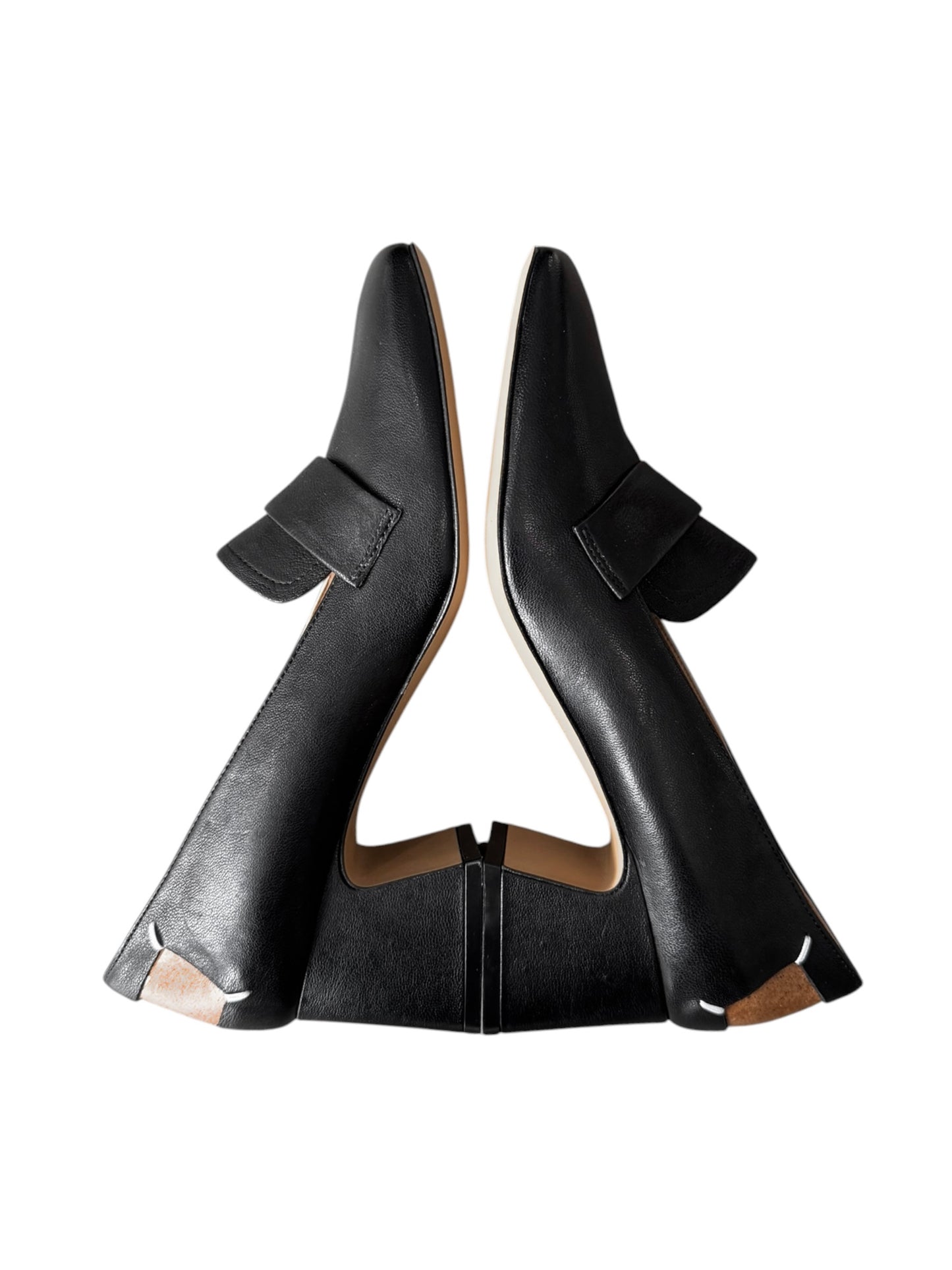 MAISON MARGIELA 2020s BLACK LEATHER 4 STITCHES LOAFERS HEELS