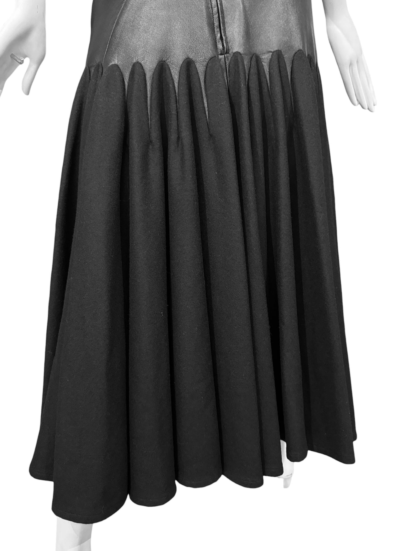 YOHJI YAMAMOTO FW2018 BLACK LEATHER & WOOL SKIRT