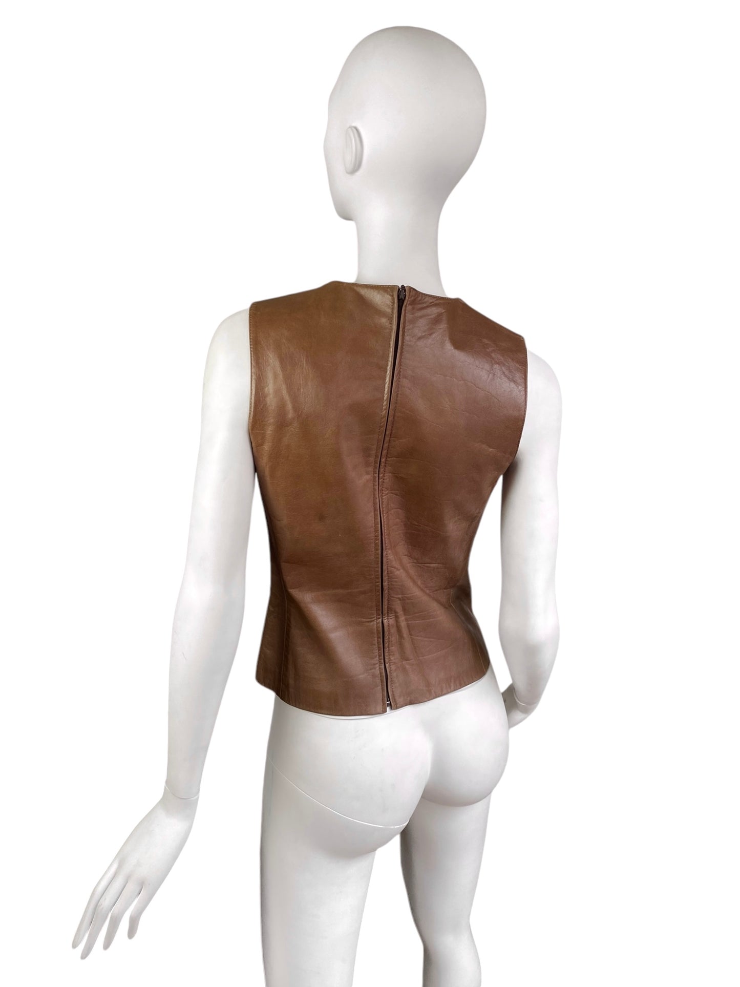 PLEIN SUD SS1999 BROWN LEATHER CUT OUT TANK TOP