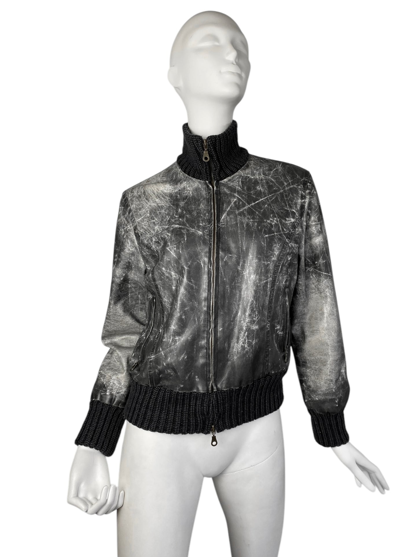 ANDY RODIN 2000s GREY DISTRESSED PRINT FAUX-LEATHER JACKET