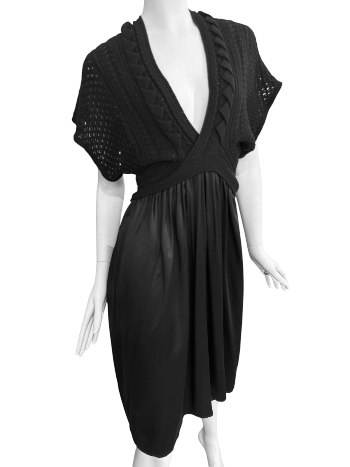PLEIN SUD JEANIUS 2000s BLACK SILK & WOOL MIDI DRESS