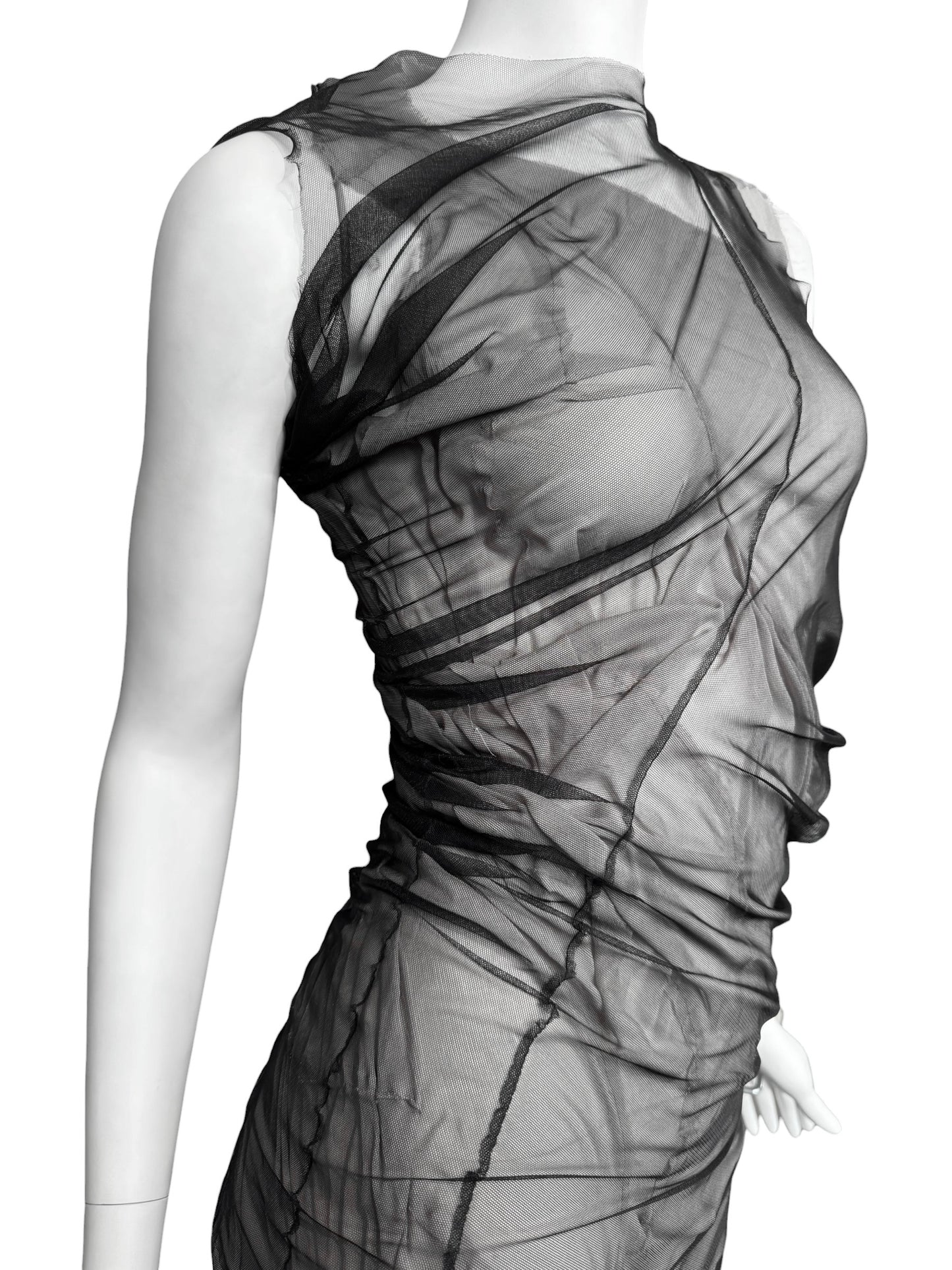 MAISON MARGIELA SS2021 BY JOHN GALLIANO BLACK & WHITE LAYERED DRAPÉ MAXI DRESS