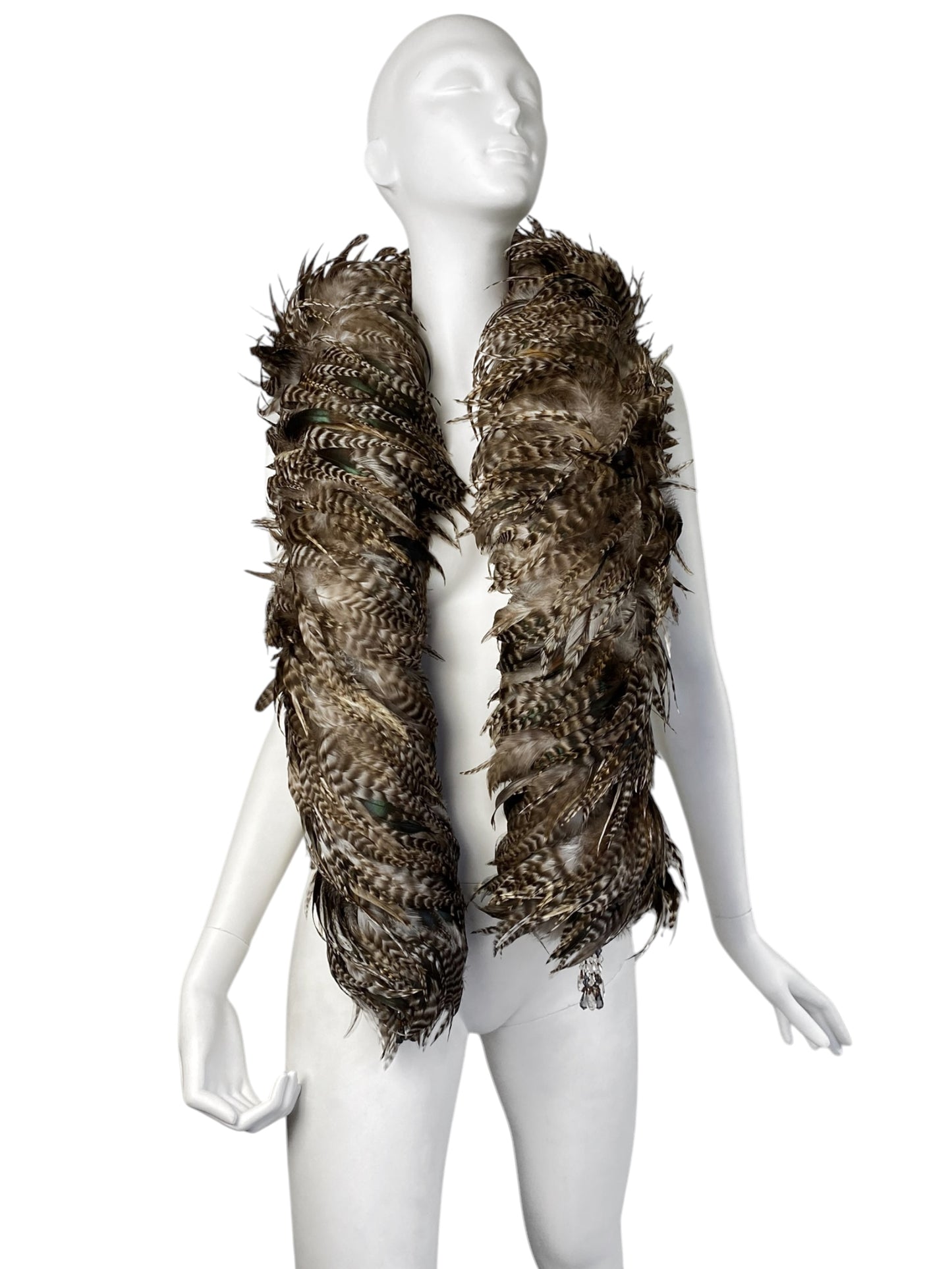 2000s BROWN PHEASANT FEATHERS MAXI SCARF