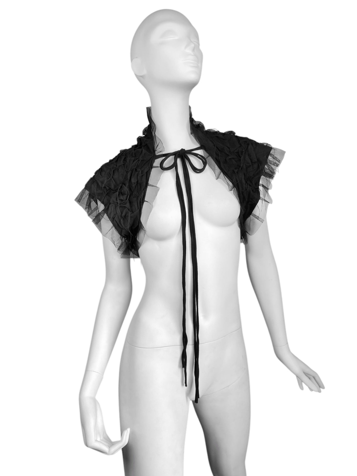 CORA KEMPERMAN 2000s BLACK PLEATED TULLE BOLERO